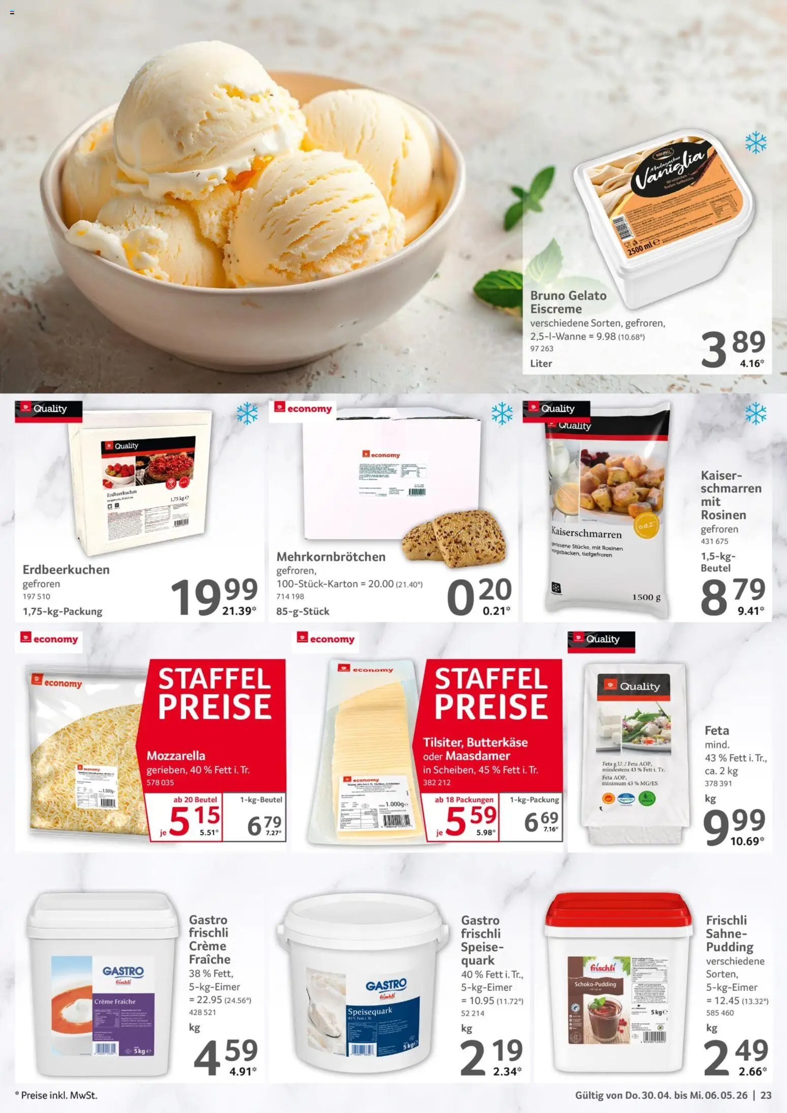 Selgros Prospekt 	 – gültig ab 30.04.2026 | Seite: 23 | Produkte: Quark, Mozzarella, Eiscreme, Creme