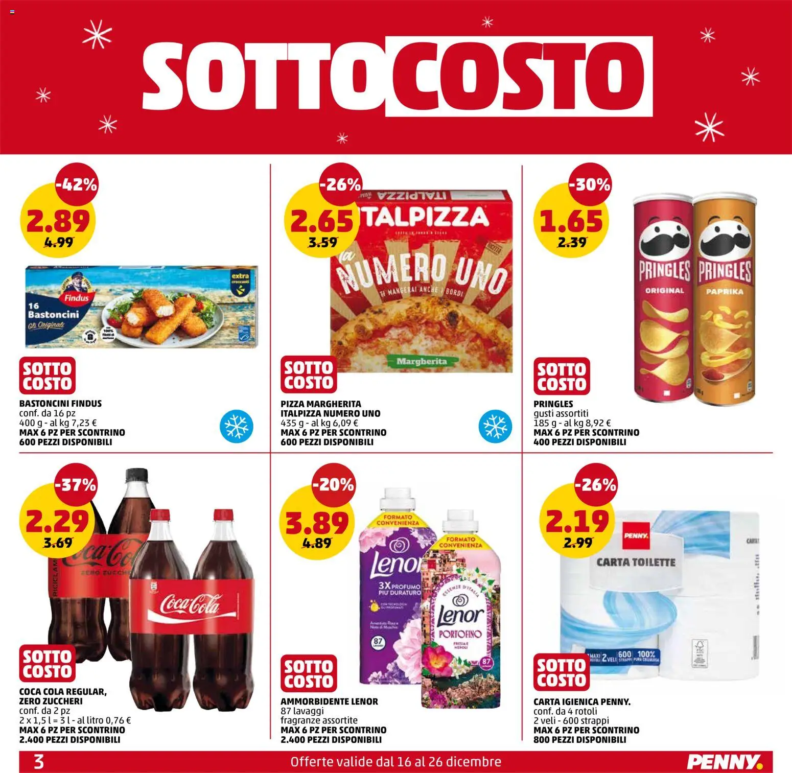 Volantino PENNY del 16.12.2025 | Pagina: 3 | Prodotti: Pizza, Ammorbidente, Profumo, Coca Cola