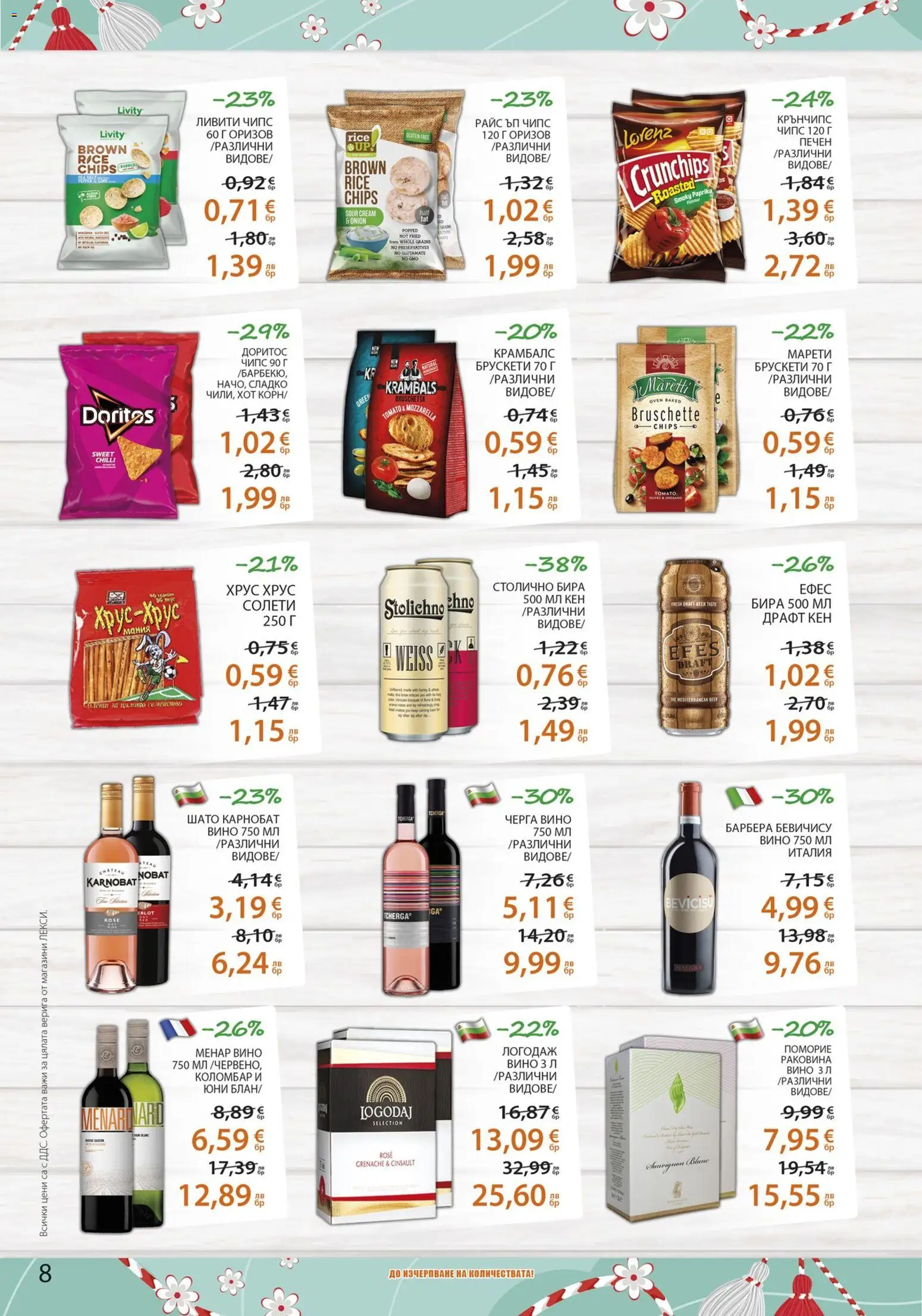 {H1} | Страница: 8 | Продукти: Чипс, Вино, Бира, Кен