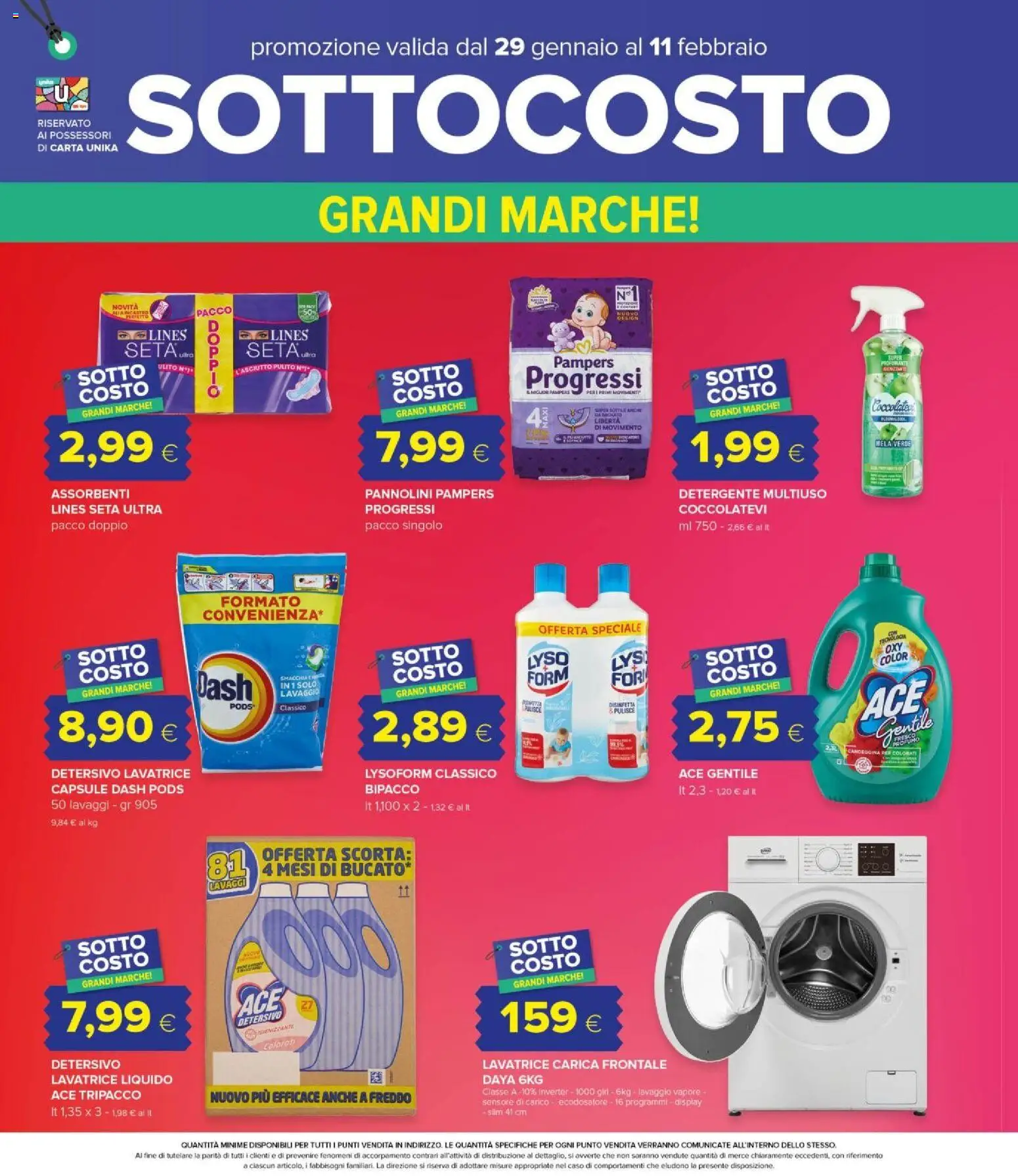 Volantino Oasi del 29.01.2026 | Pagina: 10 | Prodotti: Pannolini, Detergente, Candeggina, Data