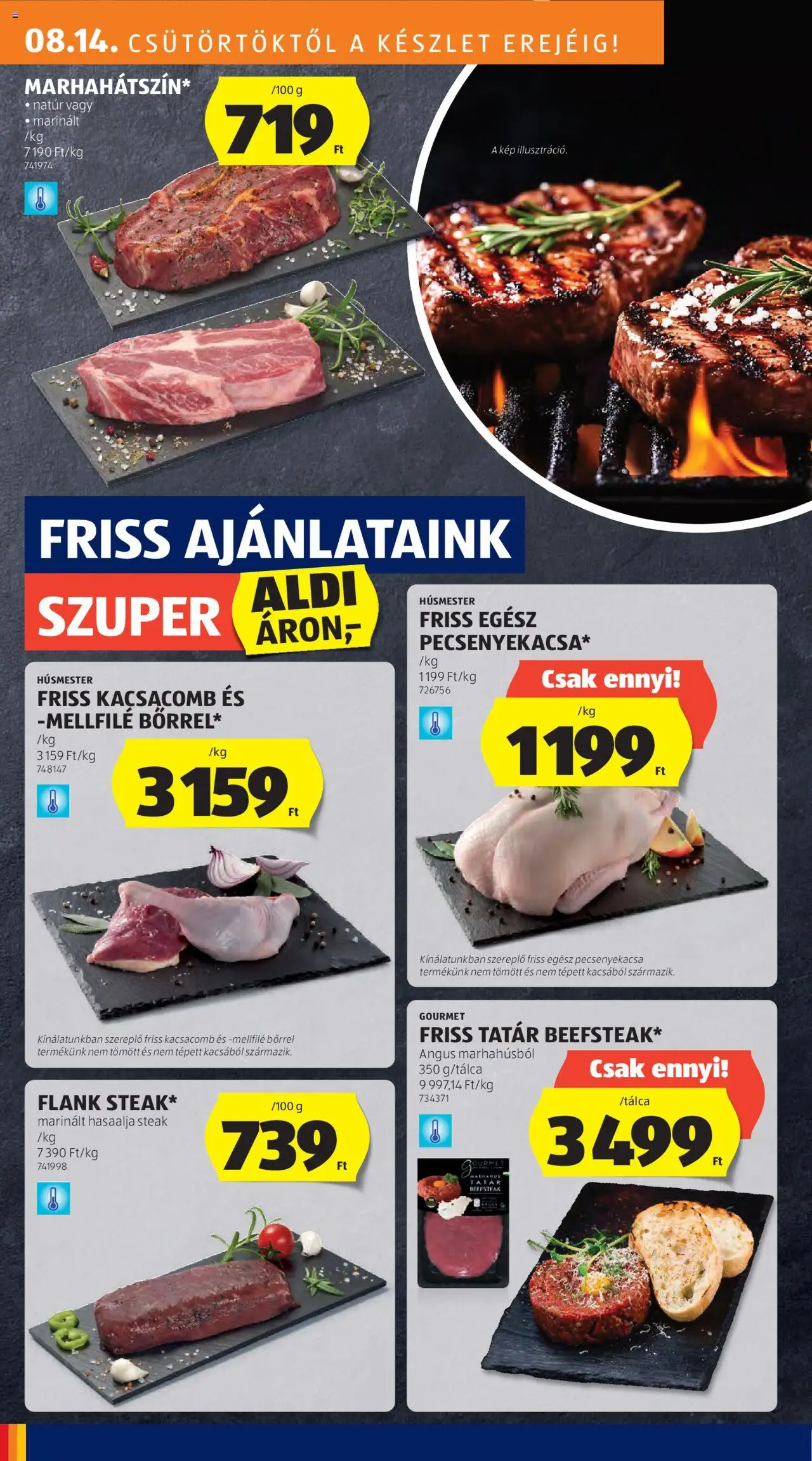 Aldi akciós ujság - amely érvényes a következő dátumtól: 14.08.2025 | Oldal: 16 | Termékek: Kacsacomb, Pecsenyekacsa