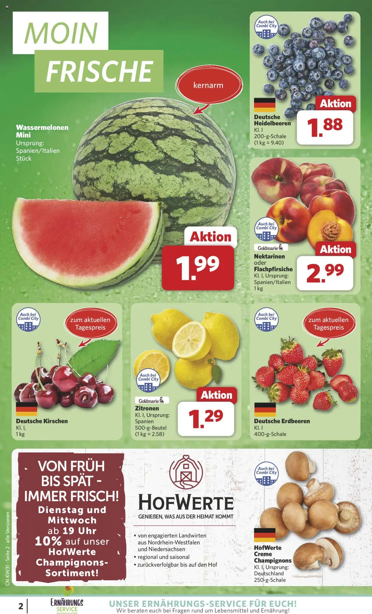 Combi Prospekt 	 - gültig ab dem 28.07.2025 | Seite: 2 | Produkte: Nektarinen, Creme, Champignons, Zitronen