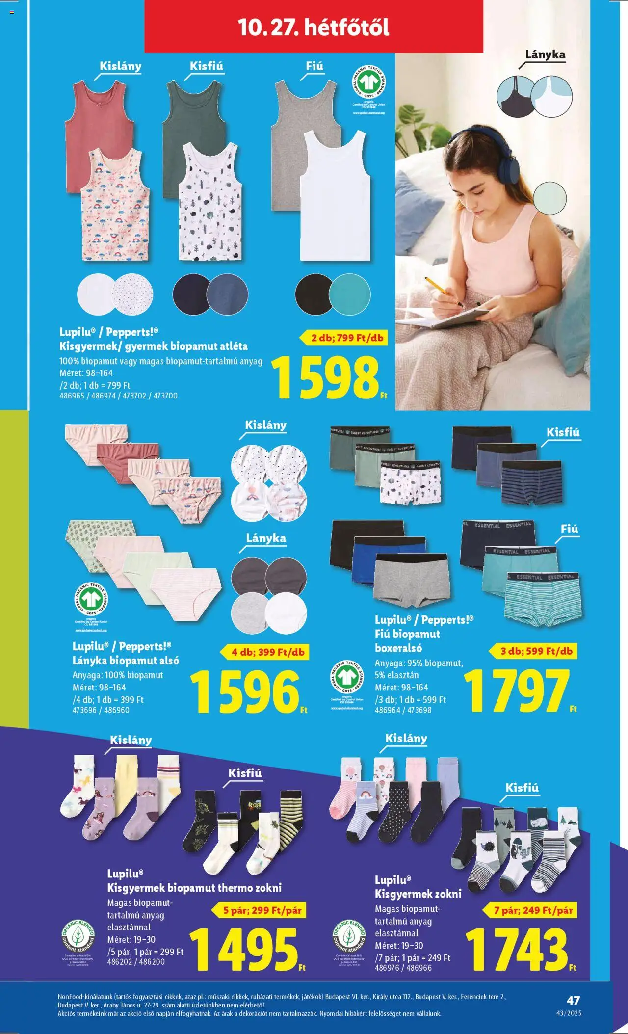 Lidl akciós ujság - amely érvényes a következő dátumtól: 22.10.2025 | Oldal: 47 | Termékek: Atléta, Boxeralsó, Játékok, Zokni