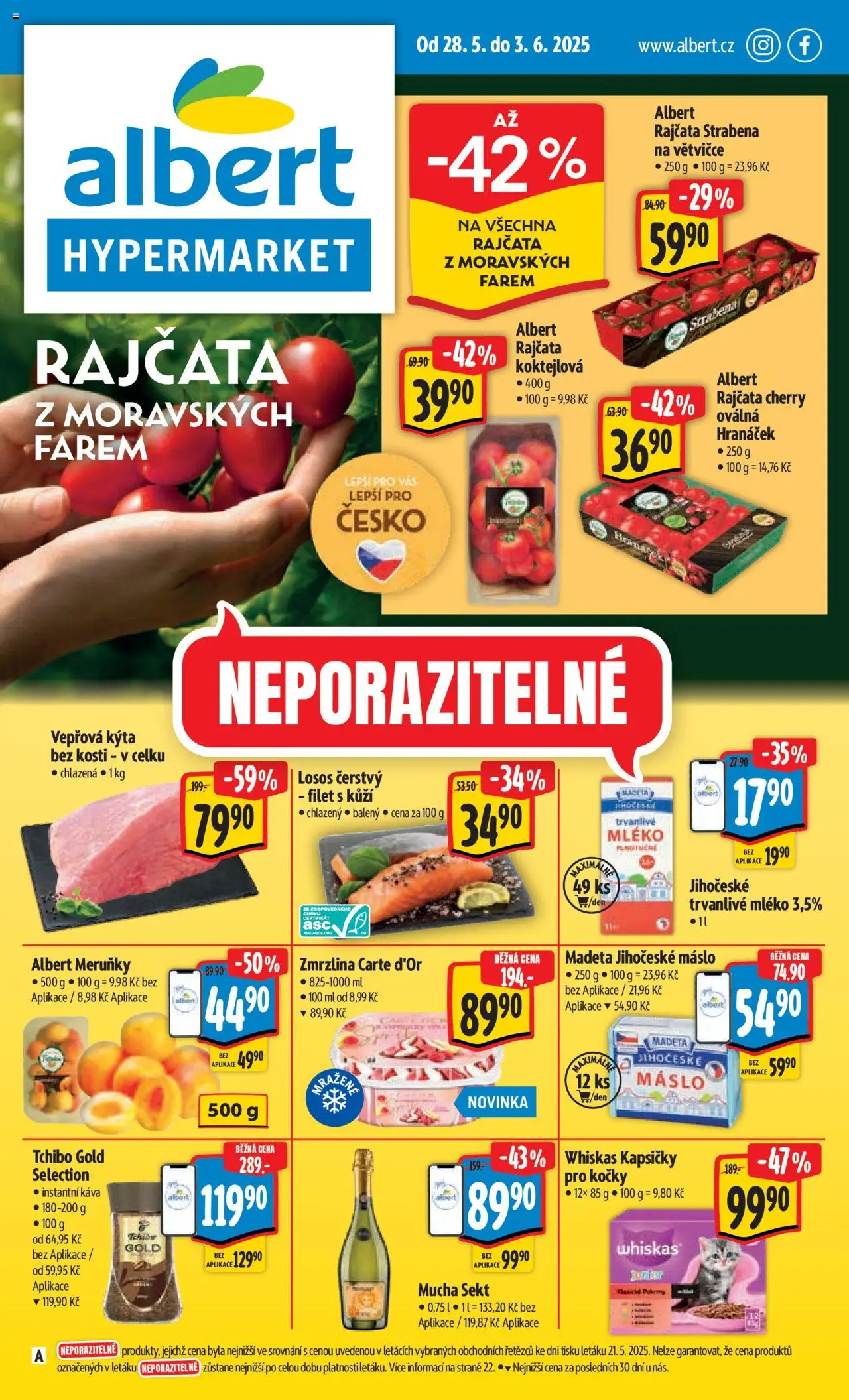 Albert leták - Hypermarket od 28.05.2025 | Strana: 1 | Produkty: Máslo, Kapsičky pro kočky, Vepřová Kýta, Meruňky