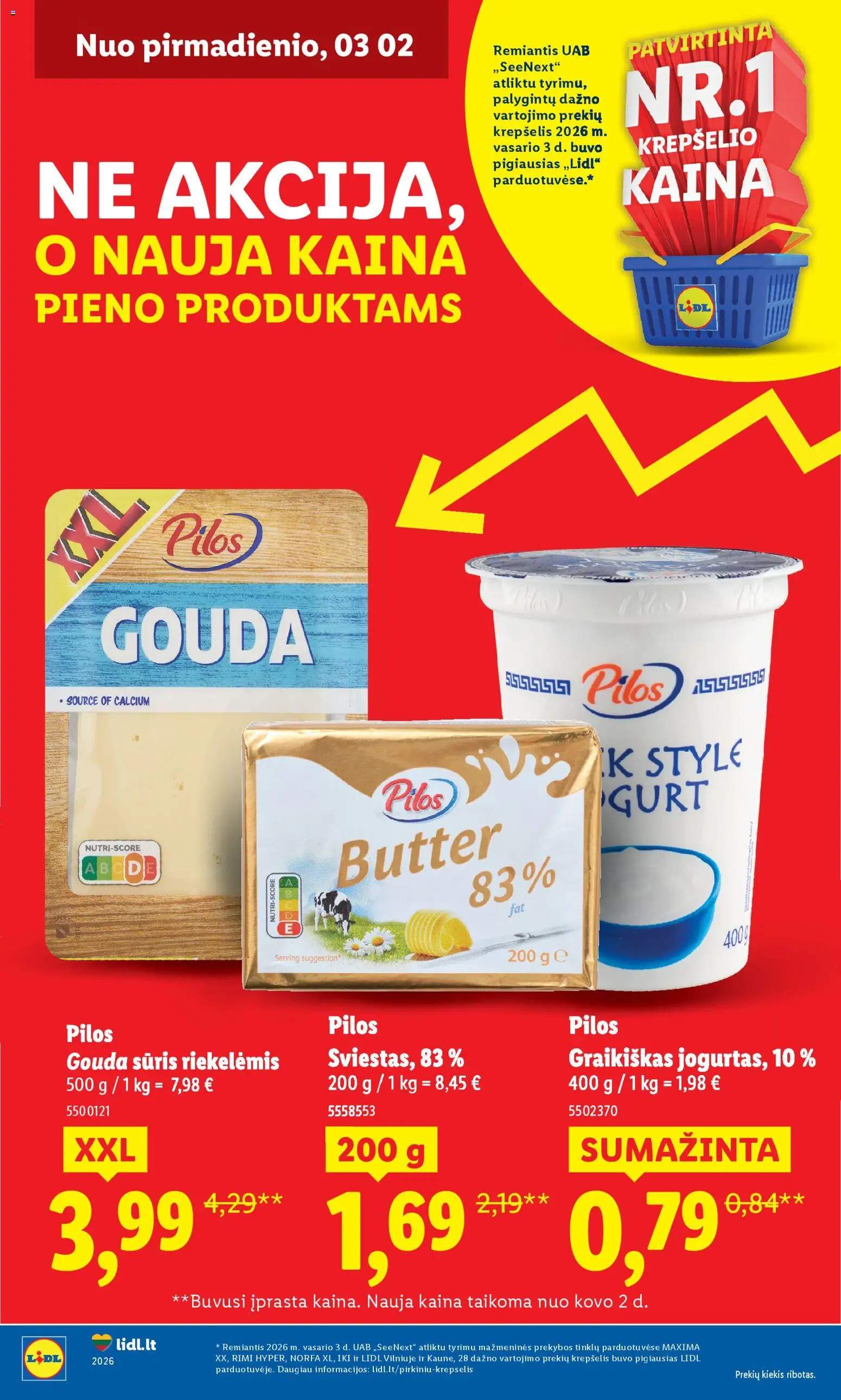 LIDL akcijos nuo 02.03.2026 | Puslapis: 1 | Prekių: Sūris, Krepšelis