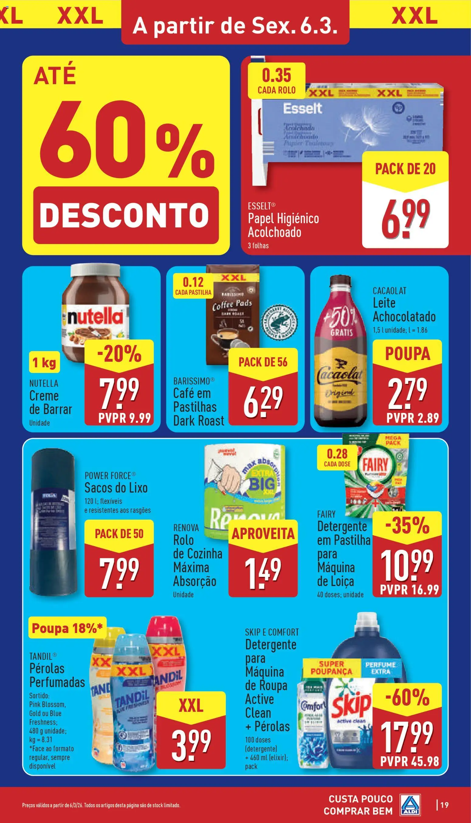 Aldi folheto │ válido de 02.03.2026 | Página: 19 | Produtos: Papel higiénico, Detergente, Leite, Creme