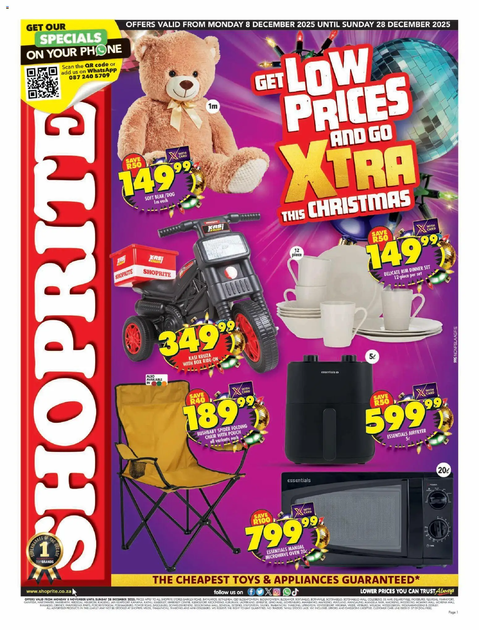 New Shoprite catalogue – valid from 08.12.2025 | Page: 1 | Products: Oven, Microwave oven, Toys, Chair