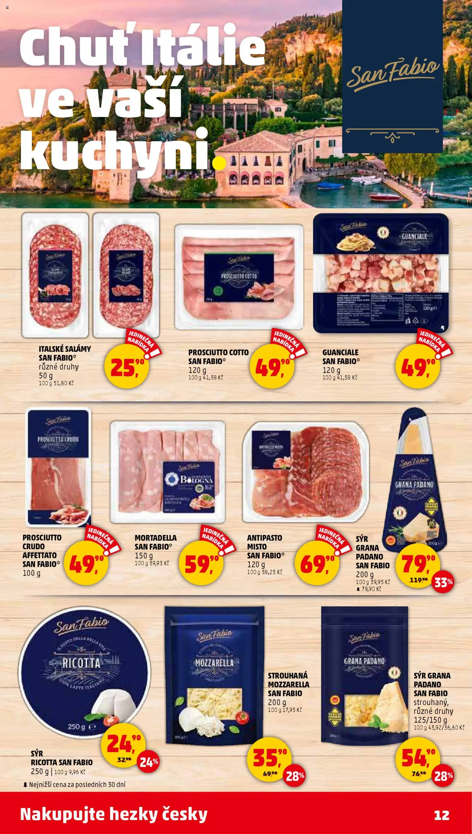 Penny Market leták - Čtvrtečník od 15.01.2026 | Strana: 12 | Produkty: Mortadella, Mozzarella, Grana Padano, Cotto