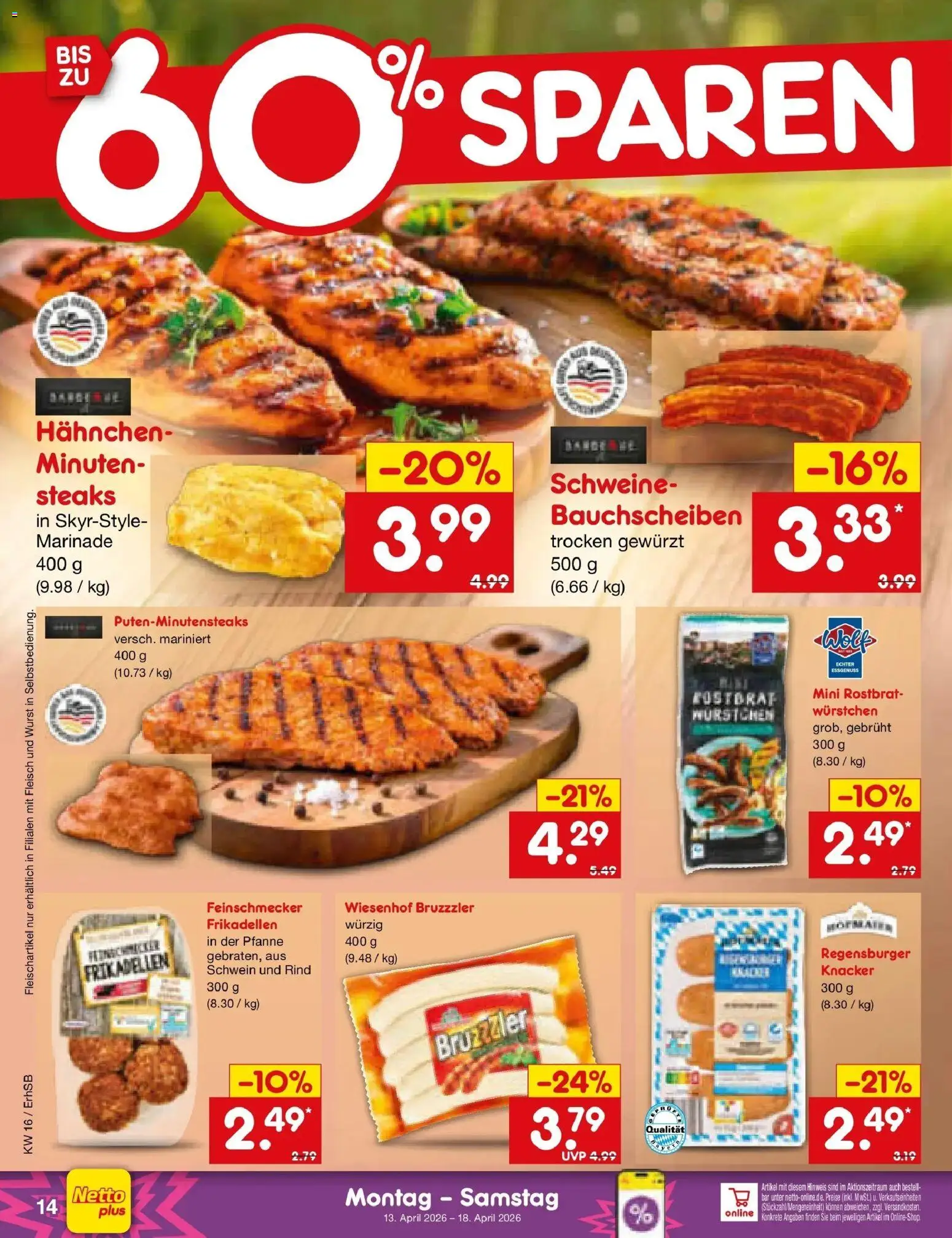Netto Marken-Discount Prospekt Metten	 – gültig ab 13.04.2026 | Seite: 16 | Produkte: Hahnchen, Wurst, Fleisch