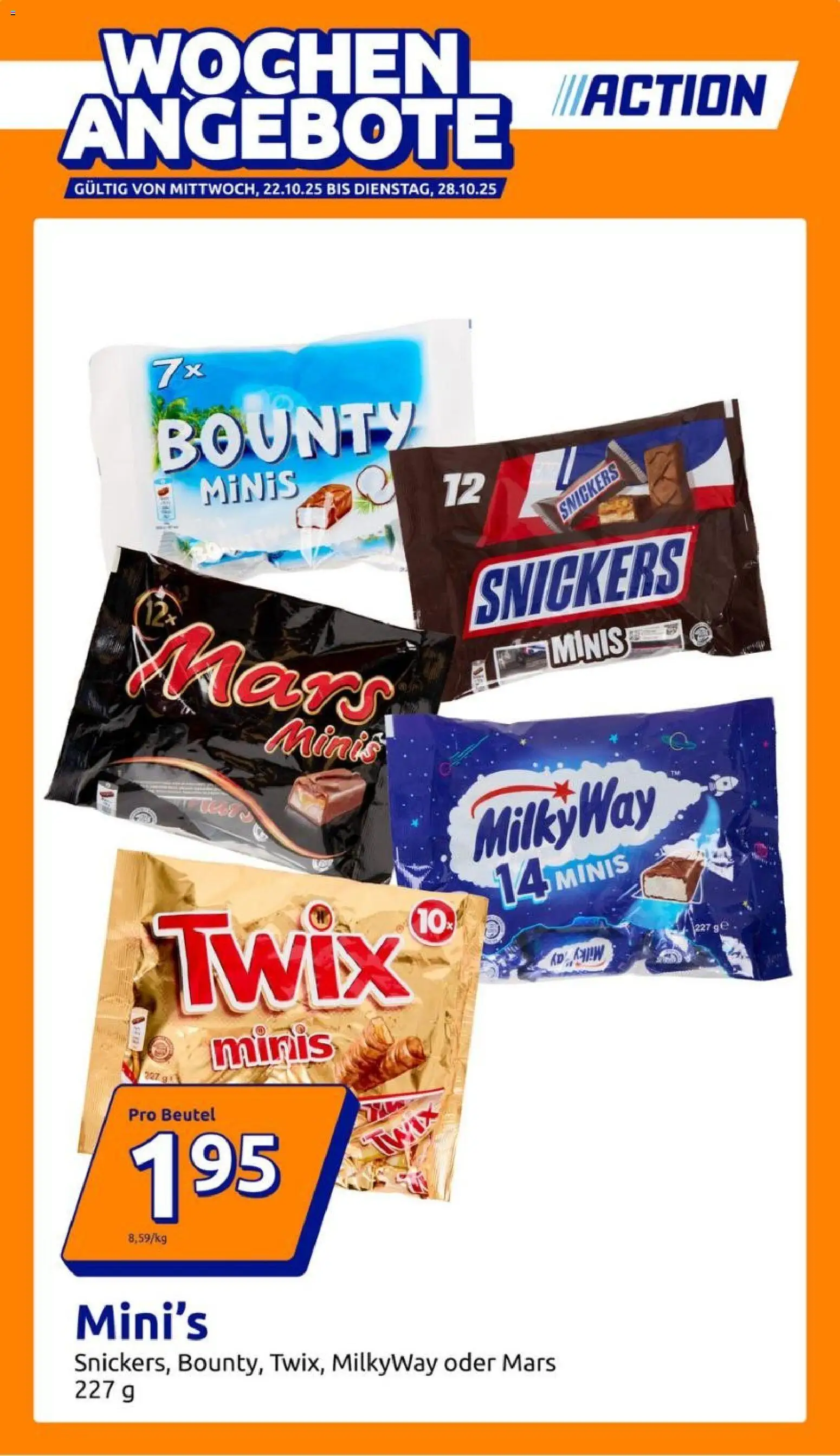 Action Prospekt – gültig ab 22.10.2025 | Seite: 1 | Produkte: Snickers, Mars, Twix