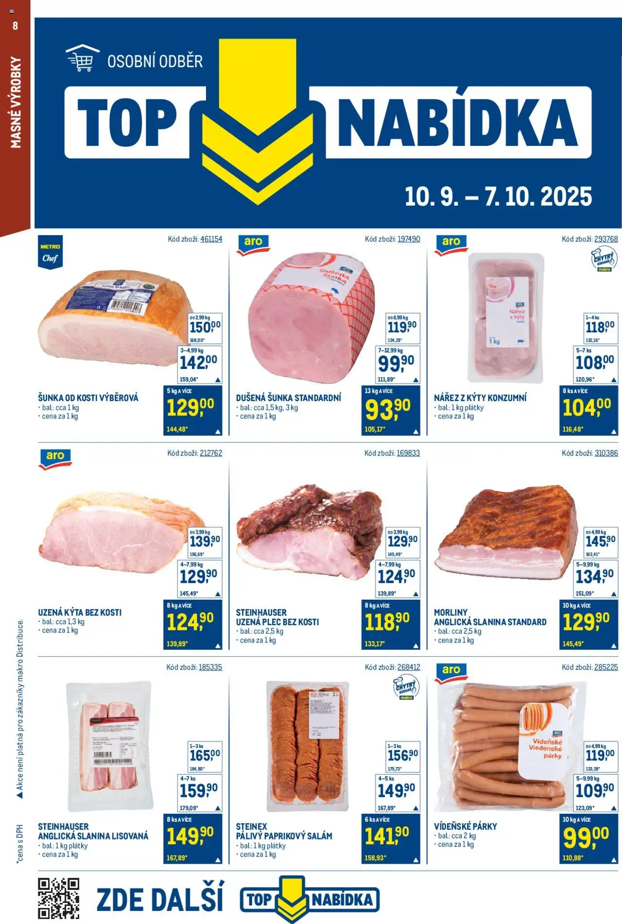 Makro leták - Gastronomie od 10.09.2025 | Strana: 8 | Produkty: Šunka, Vídeňské párky, Uzená kýta, Slanina
