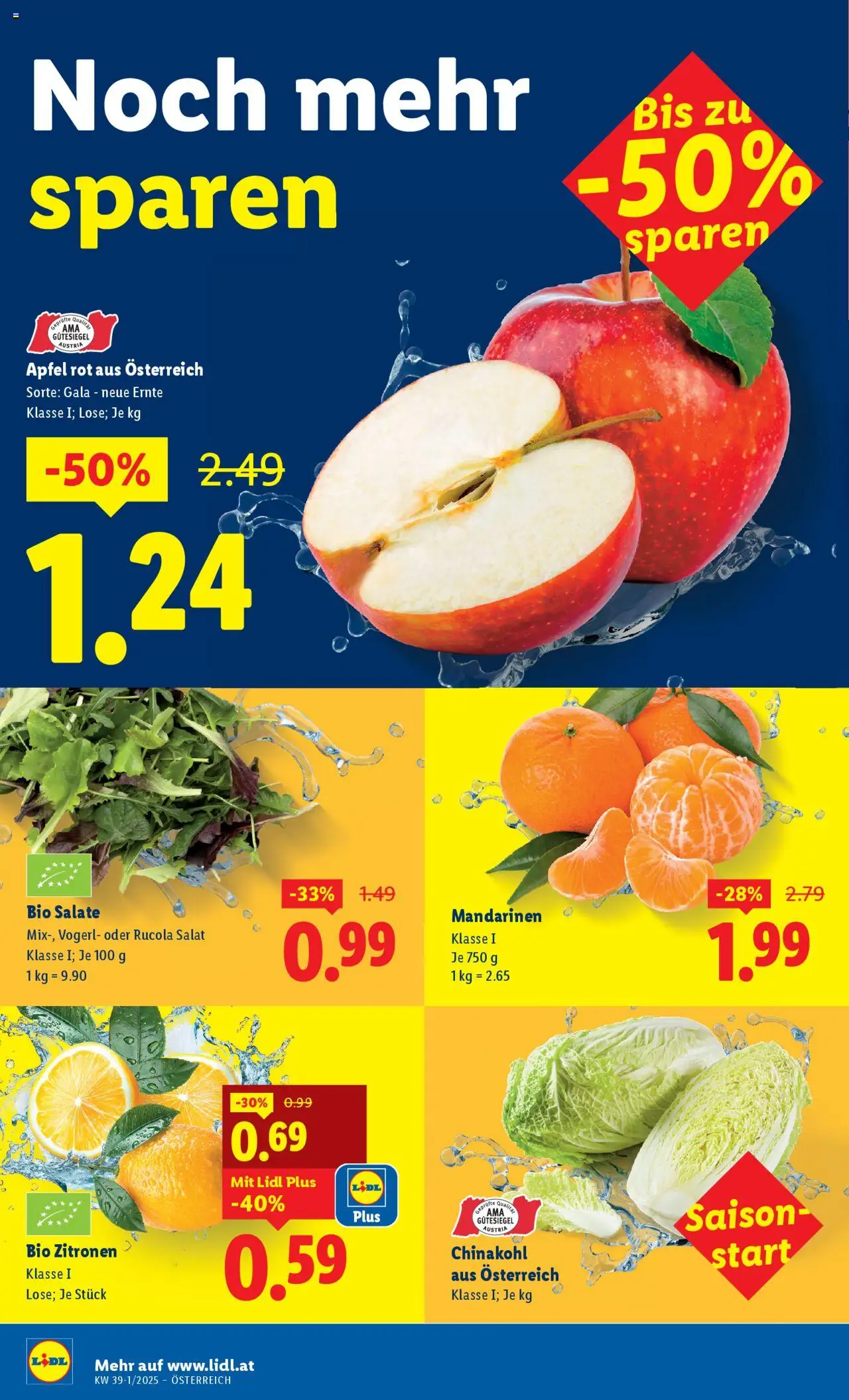 Lidl Flugblatt - Wien, Eisenstadt, Mattersburg gültig ab 18.09.2025 | Seite: 34 | Produkte: Mandarinen, Salat, Chinakohl, Äpfel