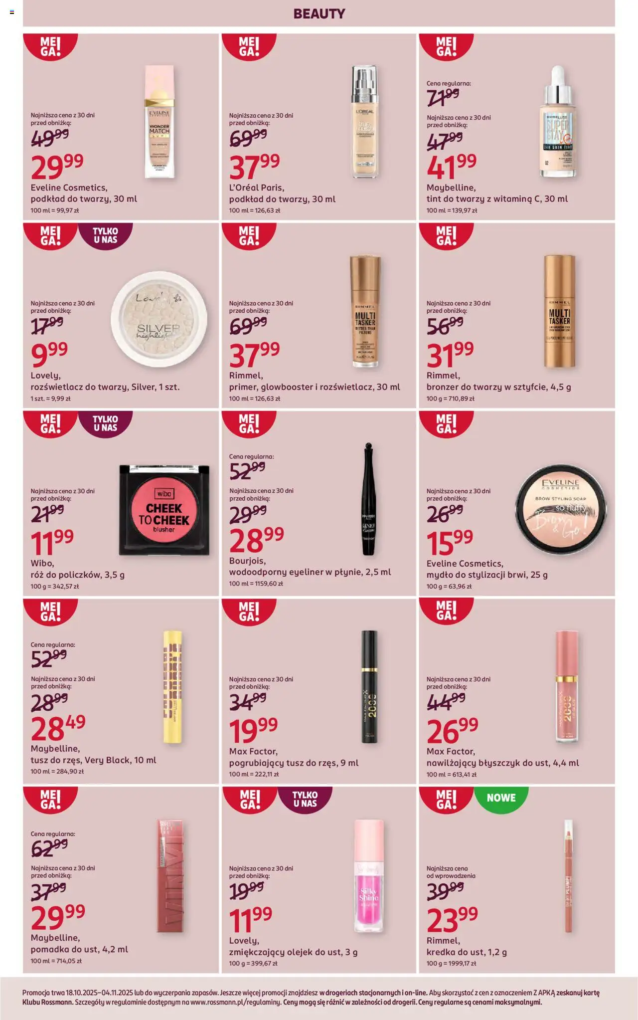 Rossmann Gazetka od 18.10.2025 | Strona: 4 | Produkty: Róż, Rozświetlacz, Błyszczyk, Mydło