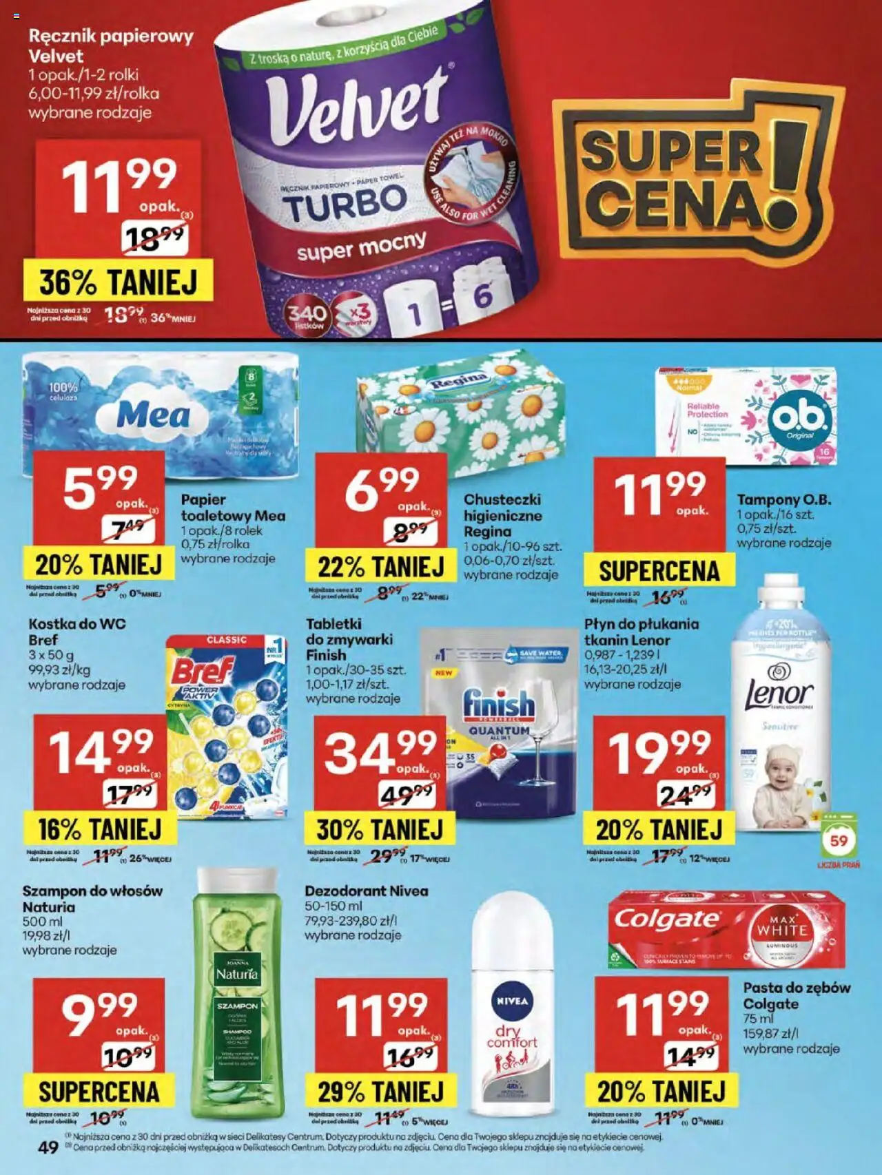 Delikatesy Centrum Gazetka od 21.08.2025 | Strona: 49 | Produkty: Tampony, Rolki, Finish, Ręcznik papierowy