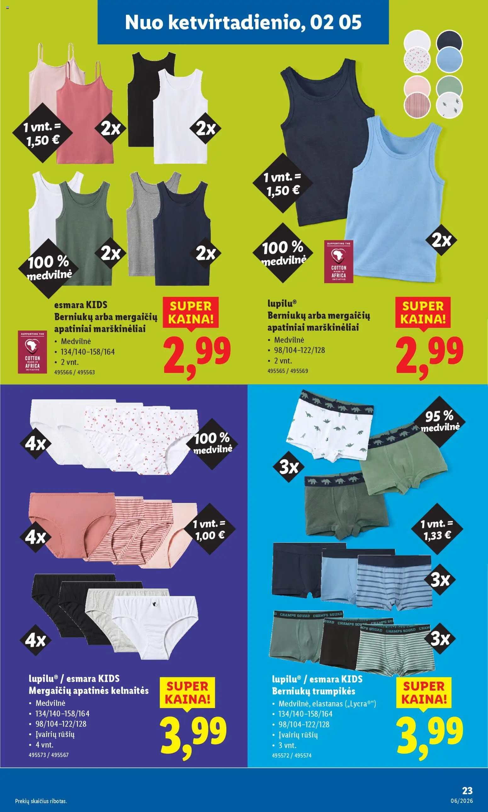 LIDL akcijos nuo 02.02.2026 | Puslapis: 23 | Prekių: Marškinėliai, Kelnaitės, Trumpikės