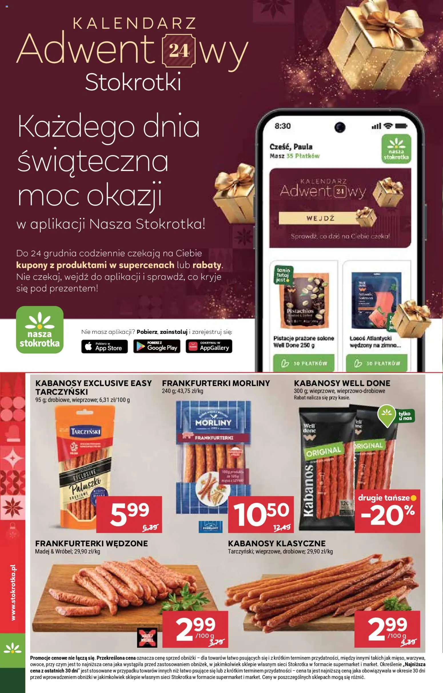 Stokrotka Gazetka od 18.12.2025 | Strona: 12 | Produkty: Stokrotka, Kalendarz, Frankfurterki, Kabanosy