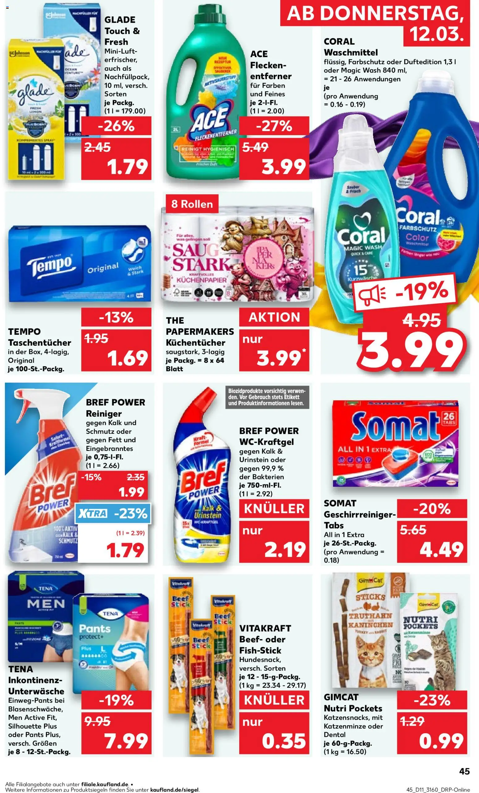 Kaufland Prospekt Frankfurt (Oder)	 – gültig ab 12.03.2026 | Seite: 45 | Produkte: Coral, Kaninchen, Waschmittel, Tempo