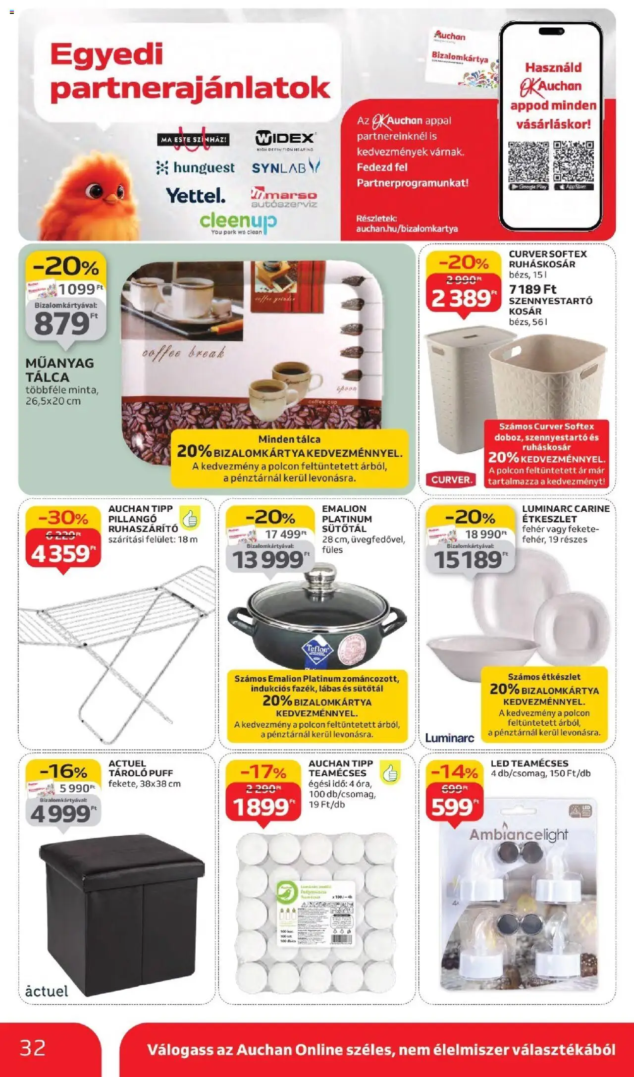Auchan akciós ujság - amely érvényes a következő dátumtól: 11.09.2025 | Oldal: 32 | Termékek: Kosár, Teamécses, Puff, Ruhaszárító