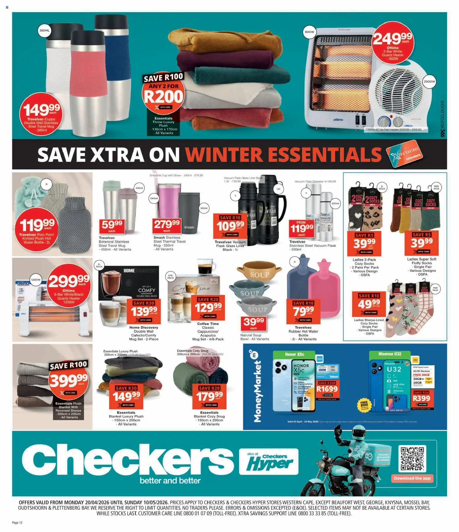 New Checkers catalogue – valid from 20.04.2026 | Page: 12 | Products: Socks, Fan, Heater, Water