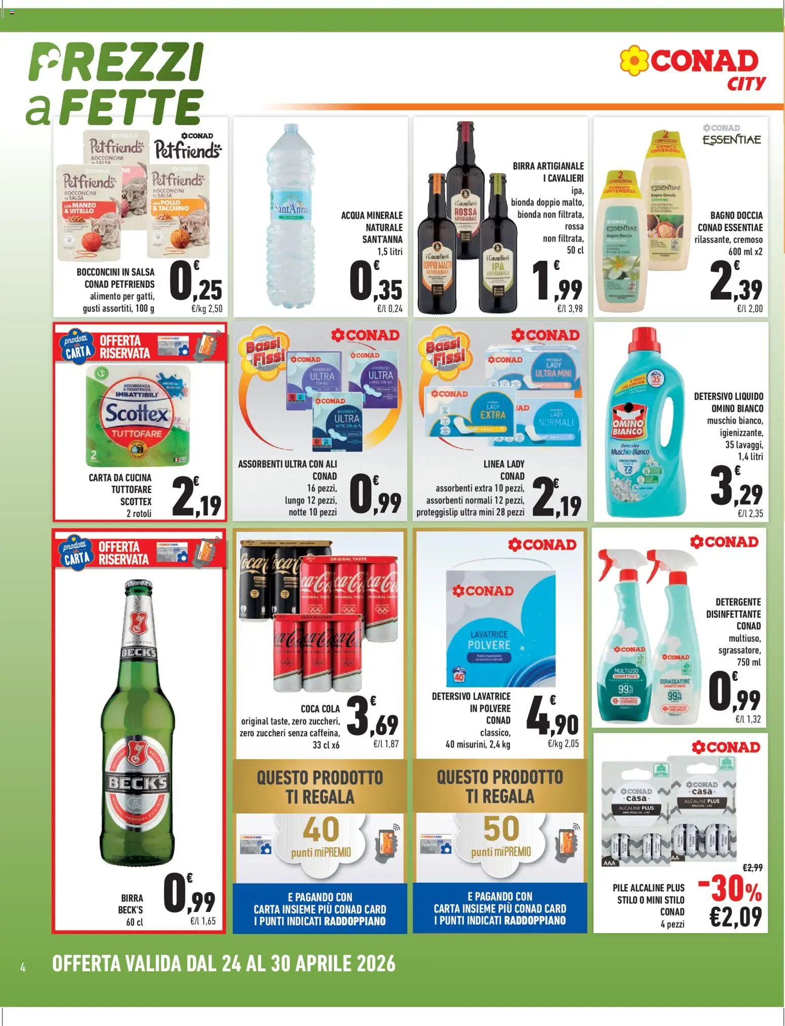 Volantino Conad del 24.04.2026 | Pagina: 4 | Prodotti: Detergente, Lavatrice, Vitello, Doccia