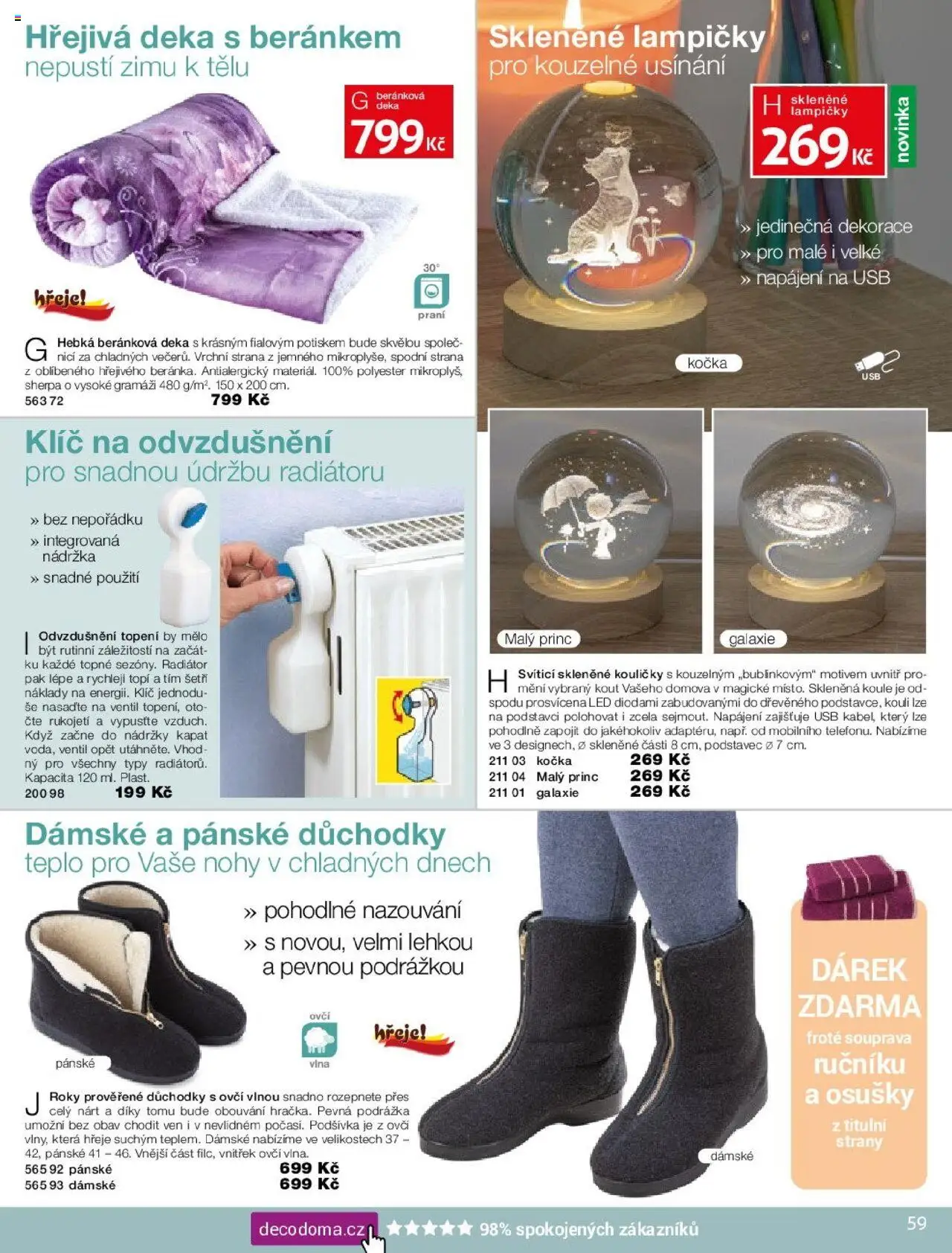 Decodoma katalog Vánoce 2025 od 09.10.2025 | Strana: 59 | Produkty: Deka s beránkem, USB, Deka, LED