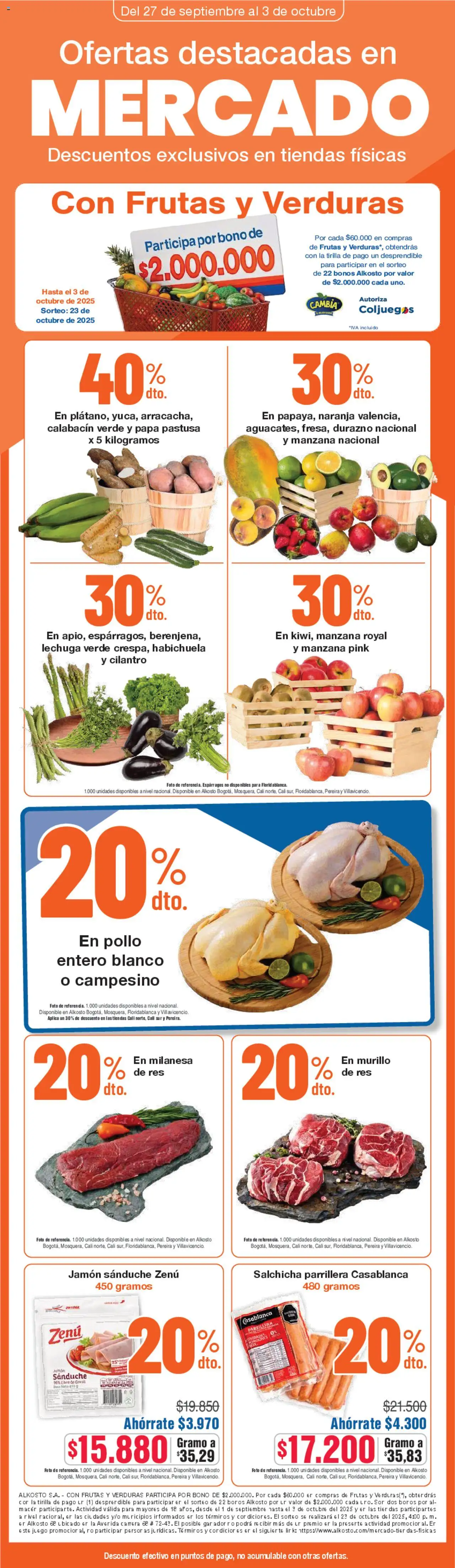 Alkosto folleto │ válido desde el 27.09.2025 | Página: 1 | Productos: Calabacín, Jamón, Νερό καρύδας, Té