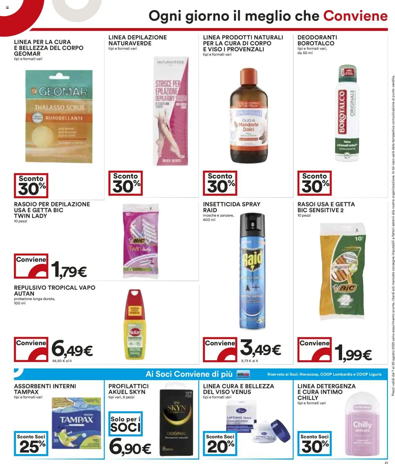 Volantino COOP del 07.08.2025 | Pagina: 21 | Prodotti: Rasoio, Scrub, Intimo, Mandorle