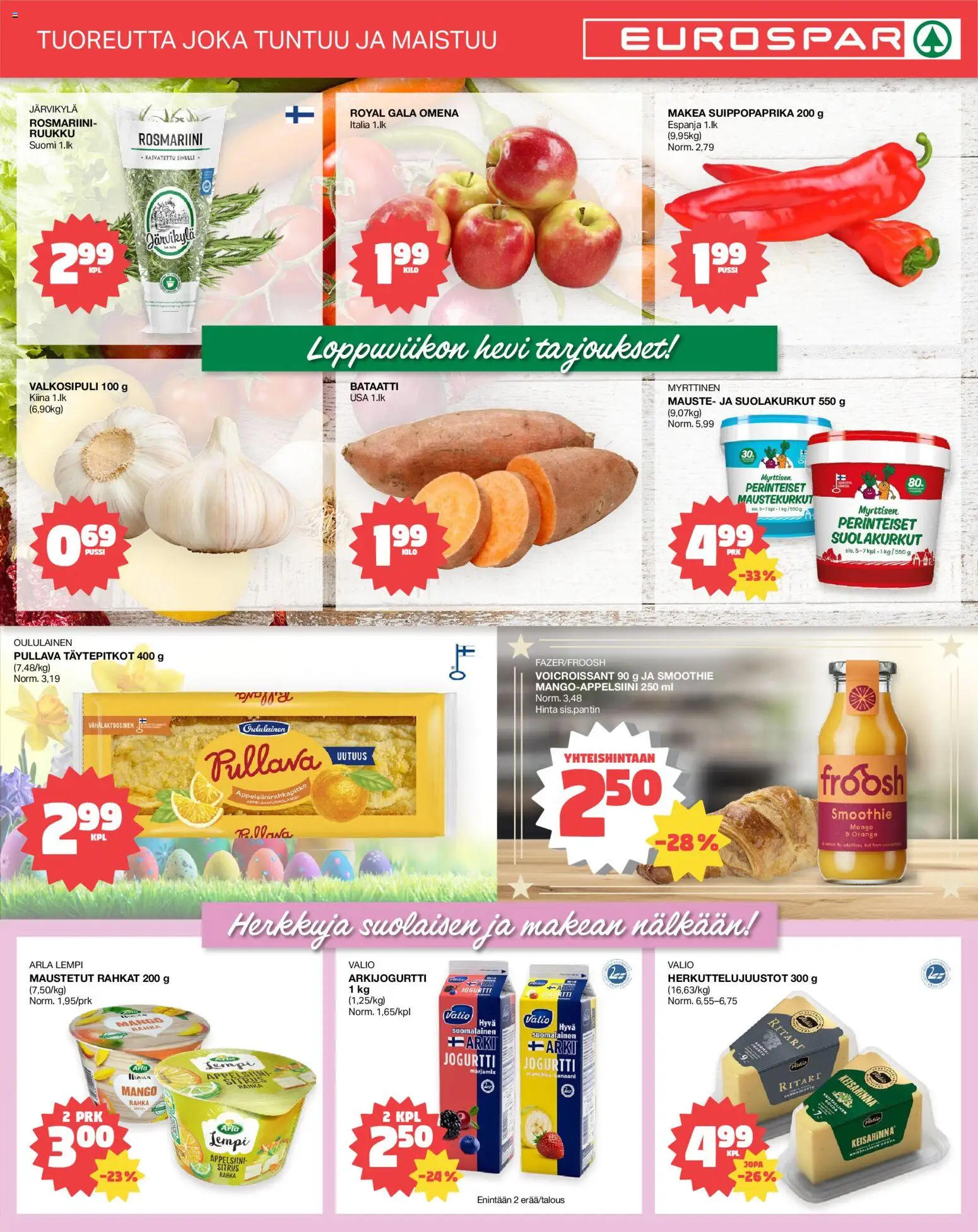 Tokmanni - EUROSPAR – voimassa 26.03.2026 alkaen | Sivu: 3 | Tuotteet: Valkosipuli, Mango, Bataatti, Jogurtti