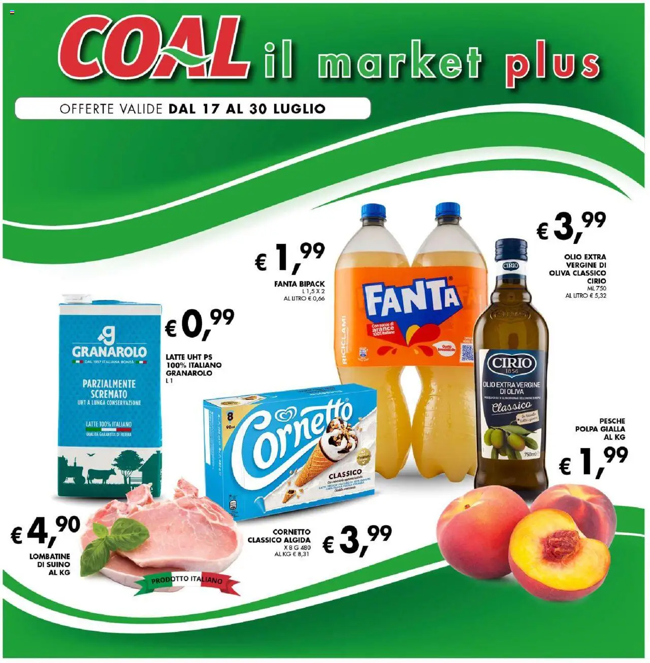 Volantino Coal del 17.07.2025 | Pagina: 1 | Prodotti: Arance, Cornetto, Fanta, Olio extra vergine