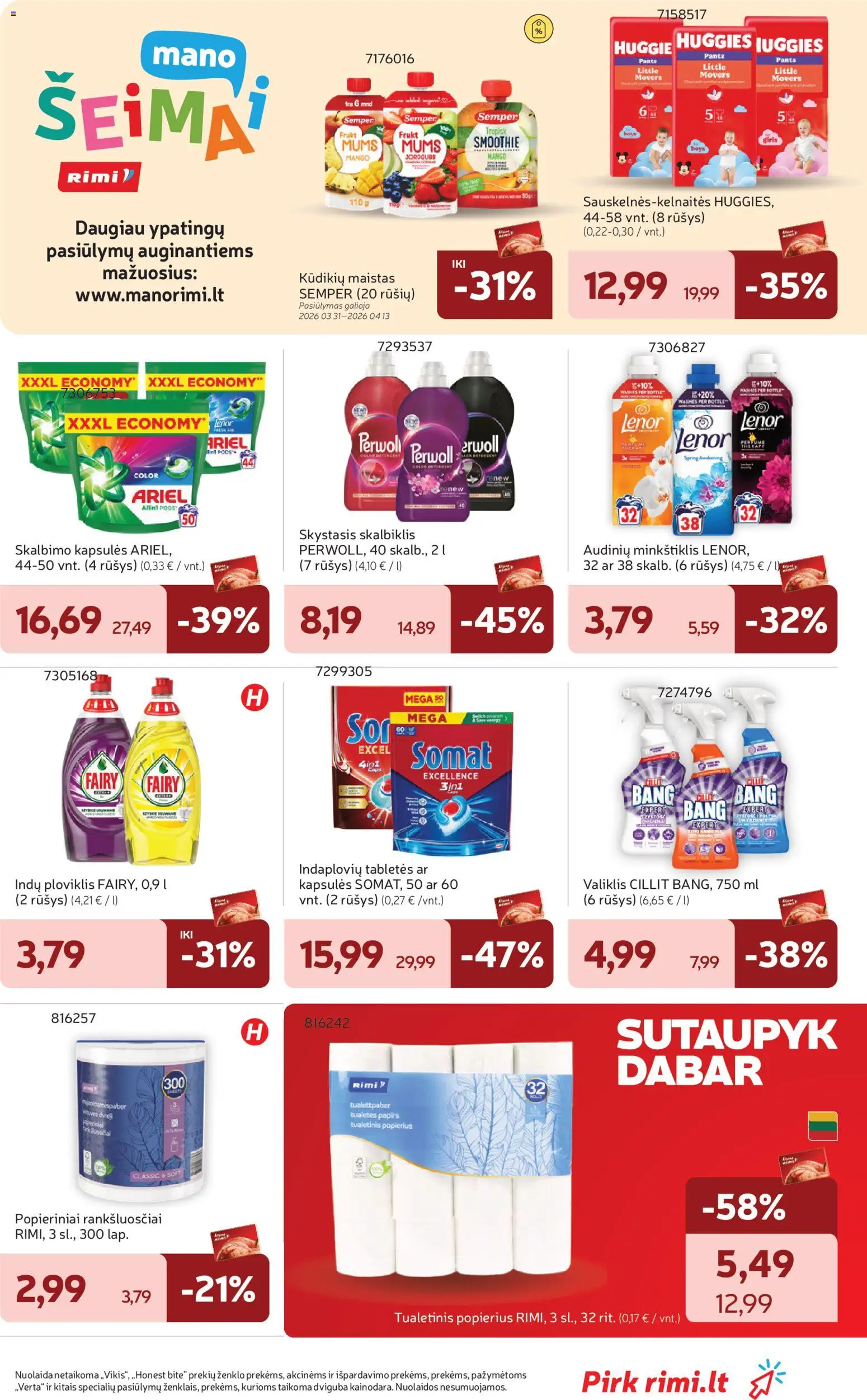 Rimi akcijos nuo 07.04.2026 | Puslapis: 31 | Prekių: Ploviklis, Tualetinis popierius