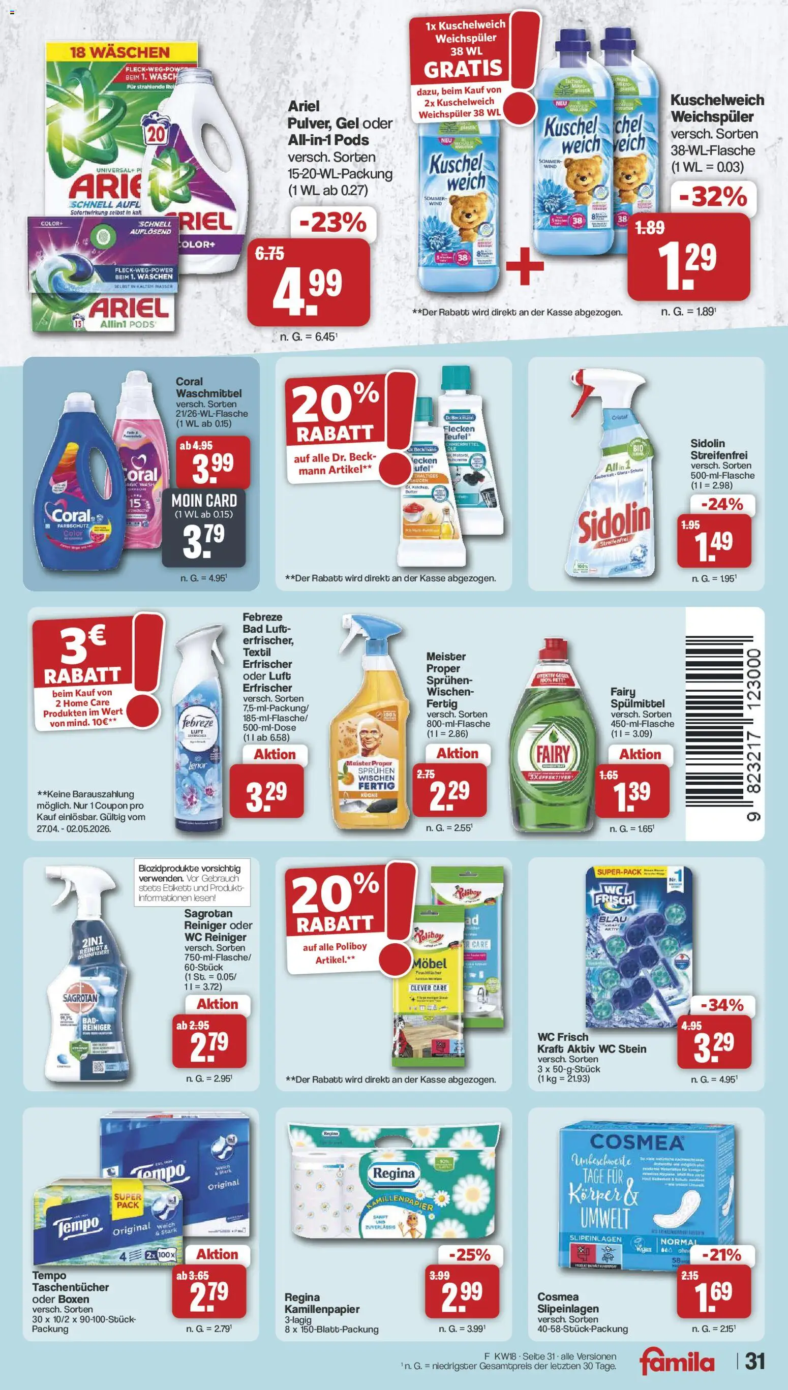 Famila Nordwest Prospekt 	 – gültig ab 27.04.2026 | Seite: 31 | Produkte: Lenor, Öl, Kuschelweich, Waschmittel
