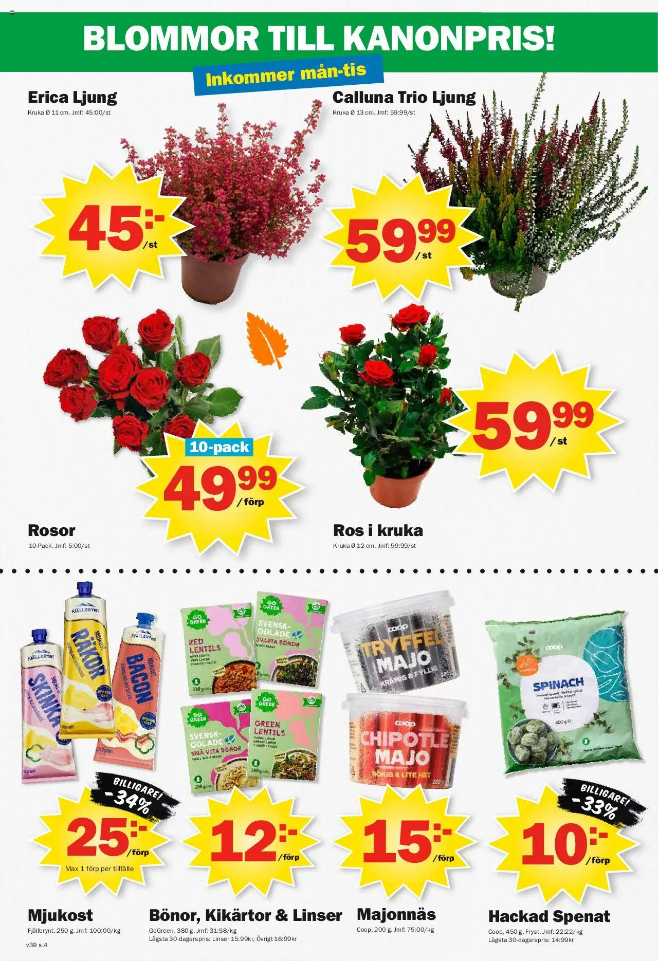 Pekås reklamblad aktuell från 22.09.2025 | Sida: 4 | Produkter: Bacon, Kruka, Spenat, Majonnäs