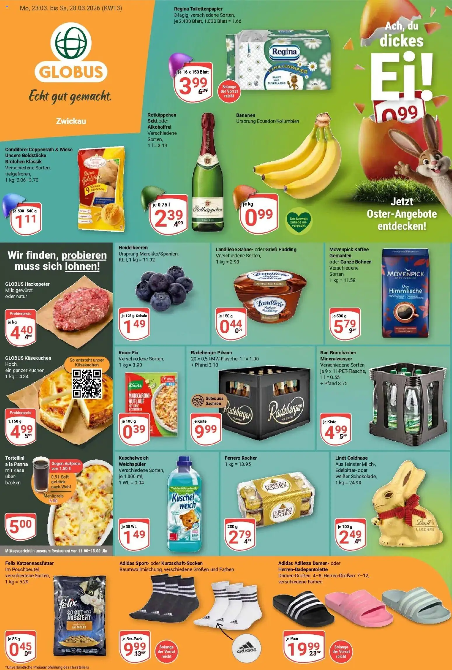 Globus prospekt Zwickau	 – gültig ab 23.03.2026 | Seite: 1 | Produkte: Kaffee, Lindt, Radeberger pilsner, Toilettenpapier