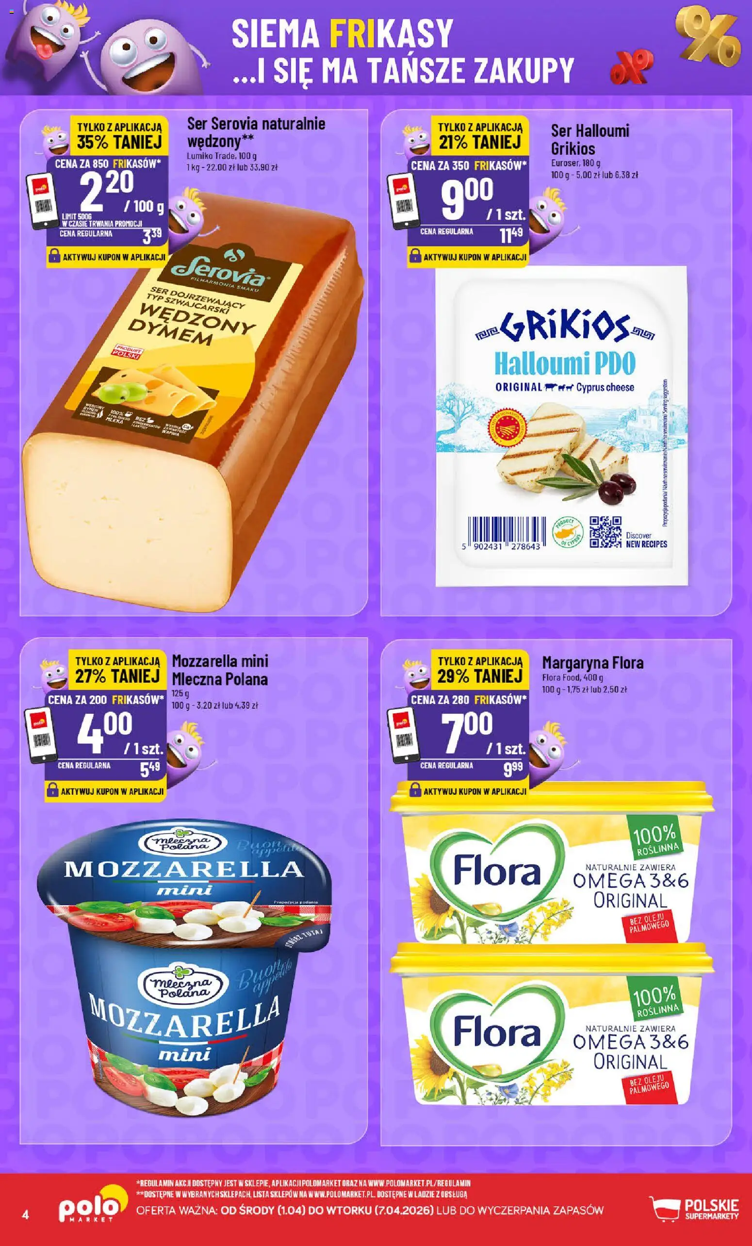 POLOmarket gazetka - Frikasowe Hity od 01.04.2026 | Strona: 4 | Produkty: Mleka, Ser dojrzewający, Margaryna, Mozzarella