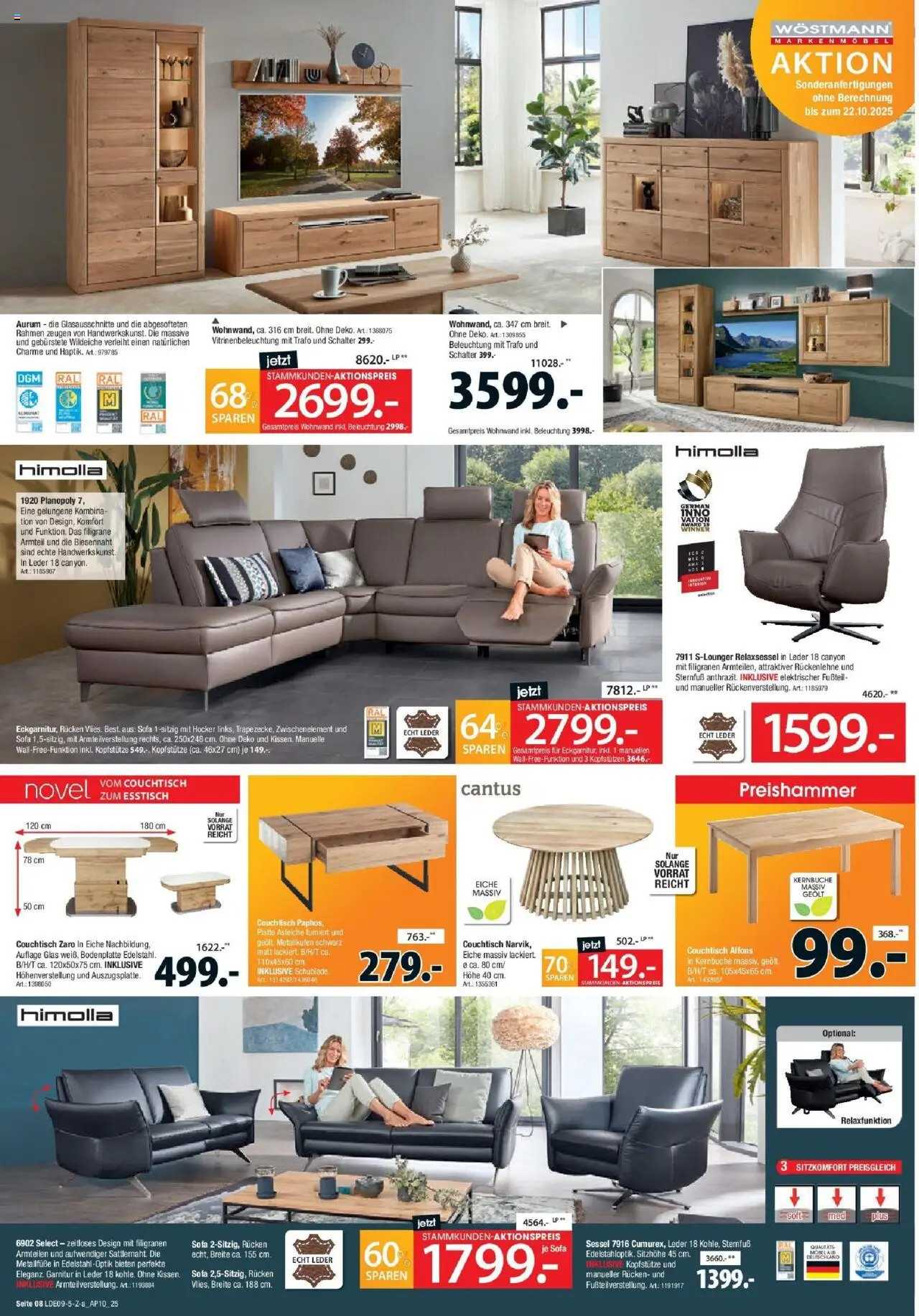 Zurbrüggen Best Deals – gültig ab 20.09.2025 | Seite: 8 | Produkte: Relaxsessel, Wohnwand, Esstisch, Sofa