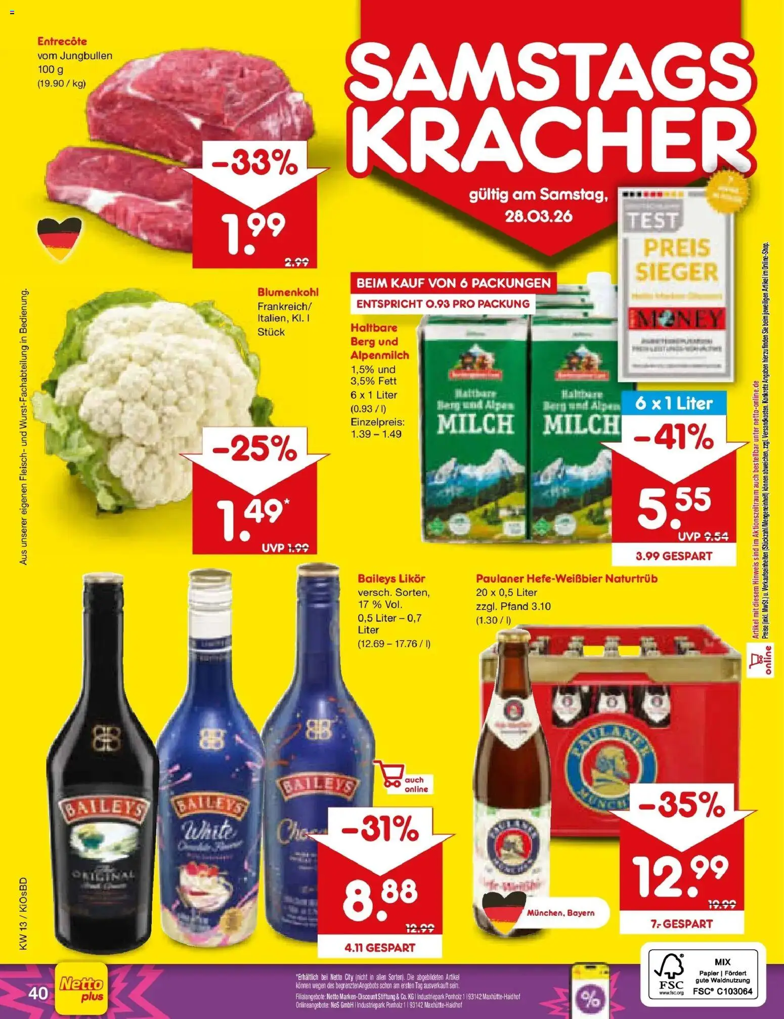 Netto Marken-Discount Prospekt Mistelbach	 – gültig ab 23.03.2026 | Seite: 56 | Produkte: Likör, Entrecote, Baileys, Fleisch