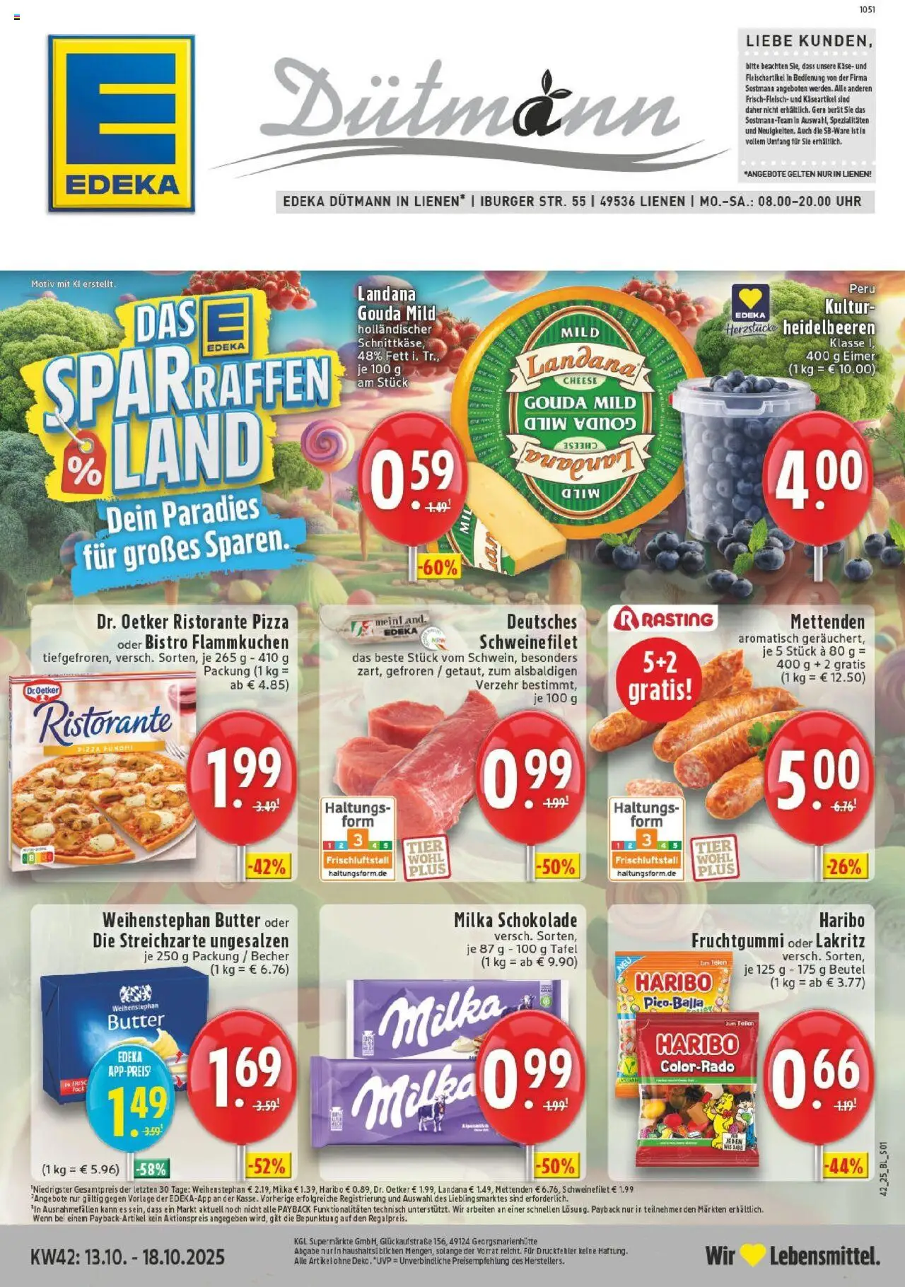 Edeka prospekt Lienen	 – gültig ab 13.10.2025 | Seite: 1 | Produkte: Haribo, Schokolade, Milka schokolade, Heidelbeeren