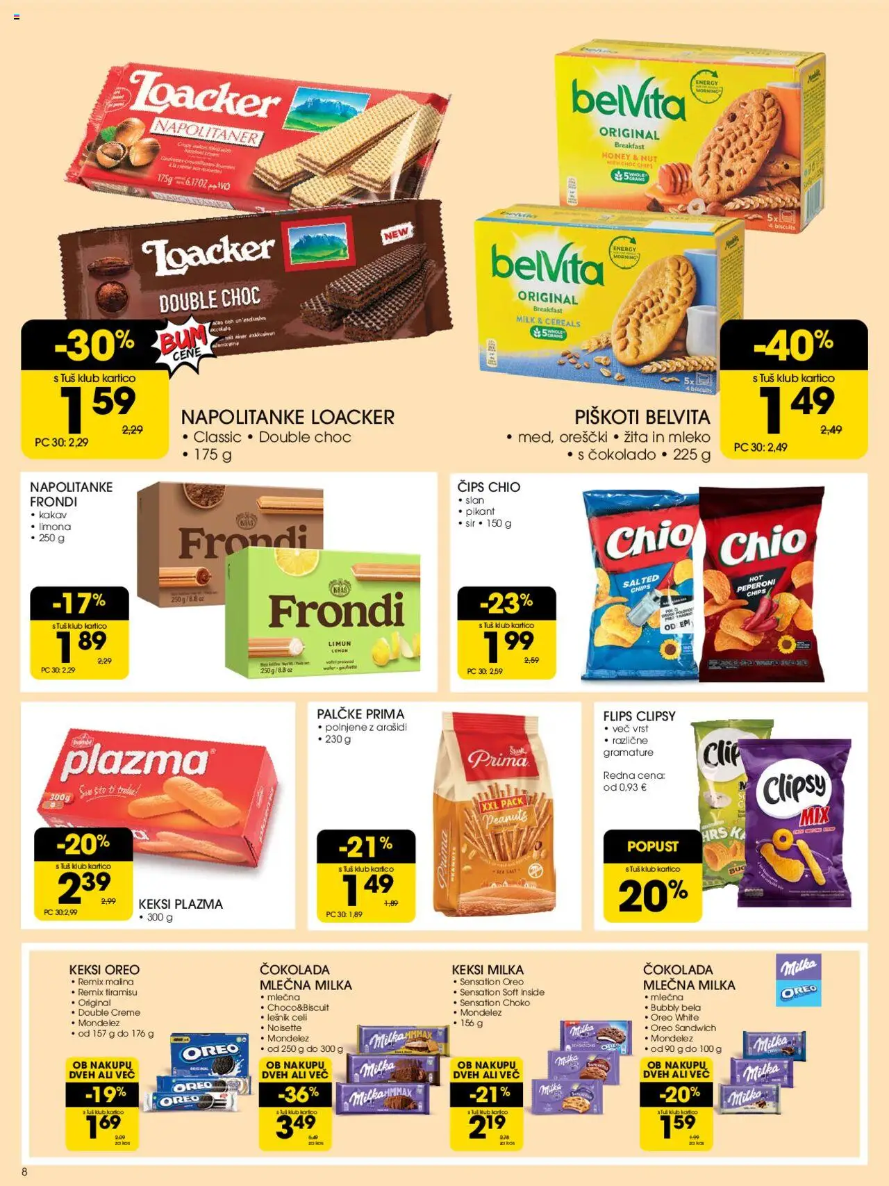 Tuš katalog │ velja od 06.08.2025 | Stran: 8 | Izdelki: Napolitanke, Kakav, Cokolada, Cips