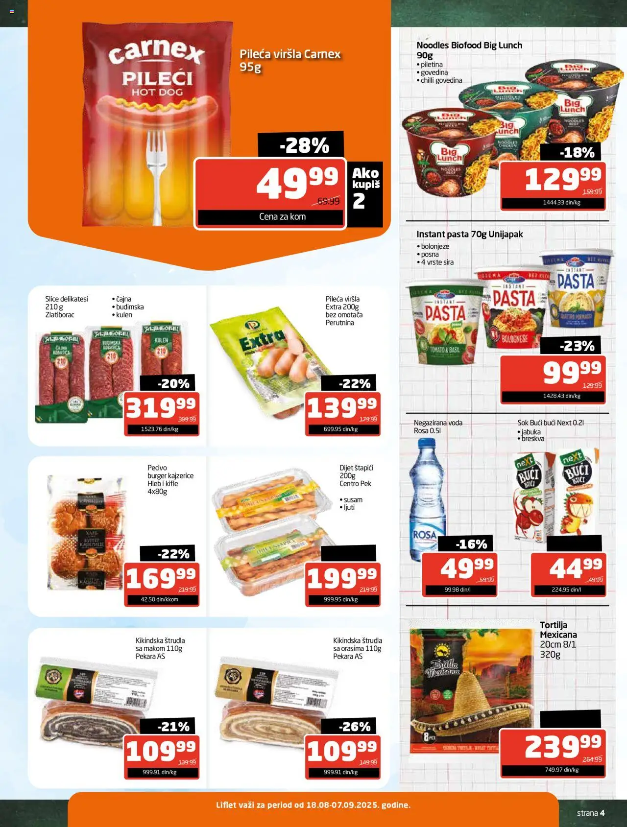 Gomex katalog - važi od 18.08.2025 | Strana: 4 | Proizvode: Tortilja, Burger, Negazirana voda, Voda