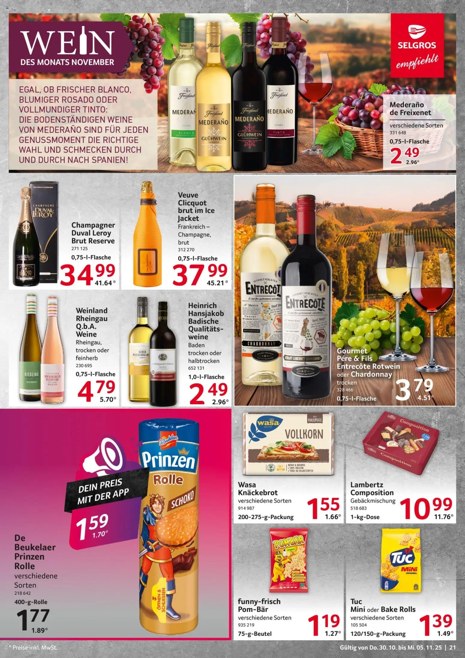 Selgros Prospekt 	 – gültig ab 30.10.2025 | Seite: 21 | Produkte: Freixenet, Freixenet mederano, Entrecote, Wein