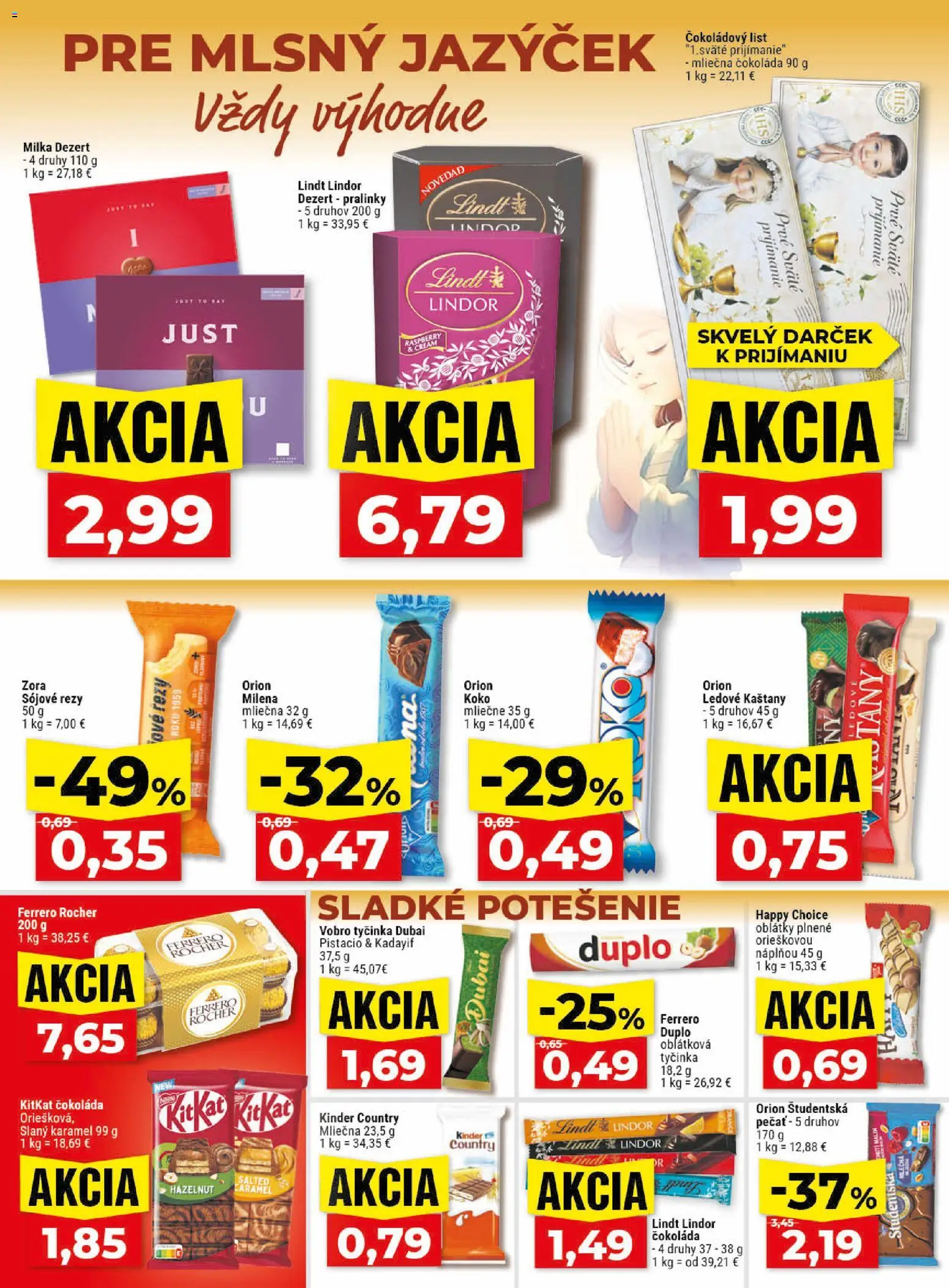 Nové Klas akcie – leták je platný od 27.04.2026 | Strana: 17 | Produkty: Lindor, Lindt, Kinder, Ferrero Rocher