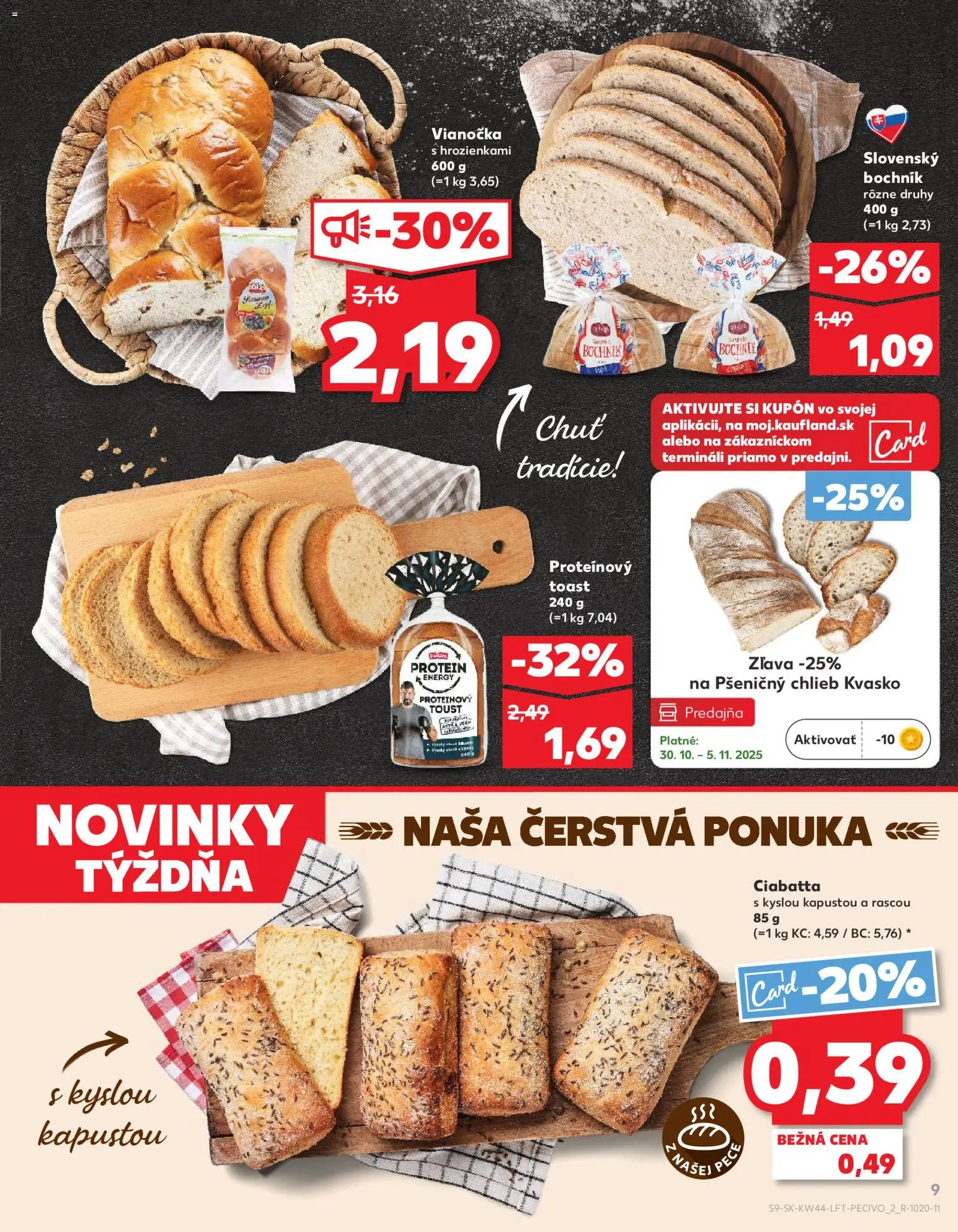 Nové Kaufland akcie – leták je platný od 30.10.2025 | Strana: 9 | Produkty: Chlieb, Vianočka, Protein