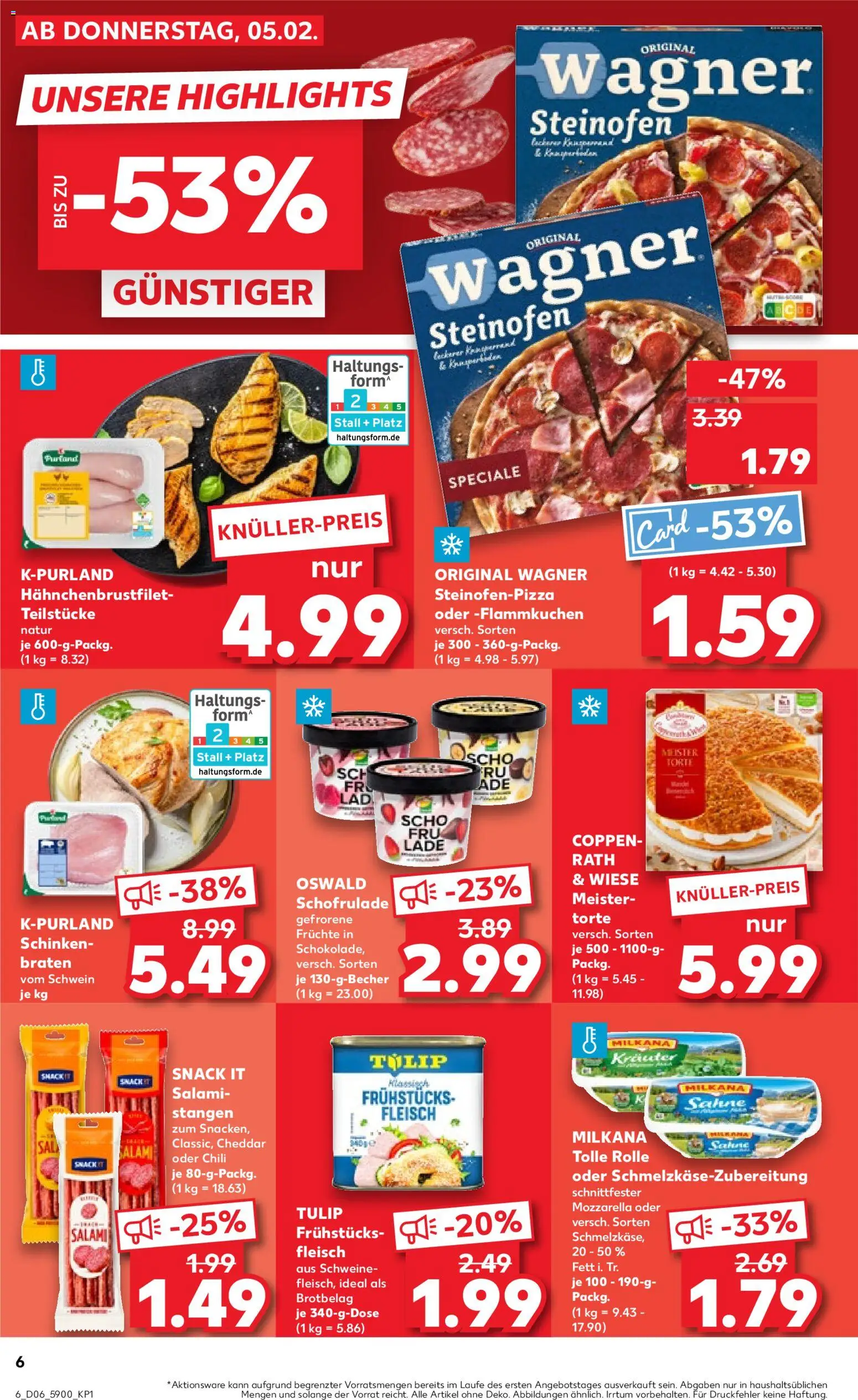 Kaufland Prospekt 	 – gültig ab 05.02.2026 | Seite: 6 | Produkte: Mozzarella, Salami, Pizza, Sahne