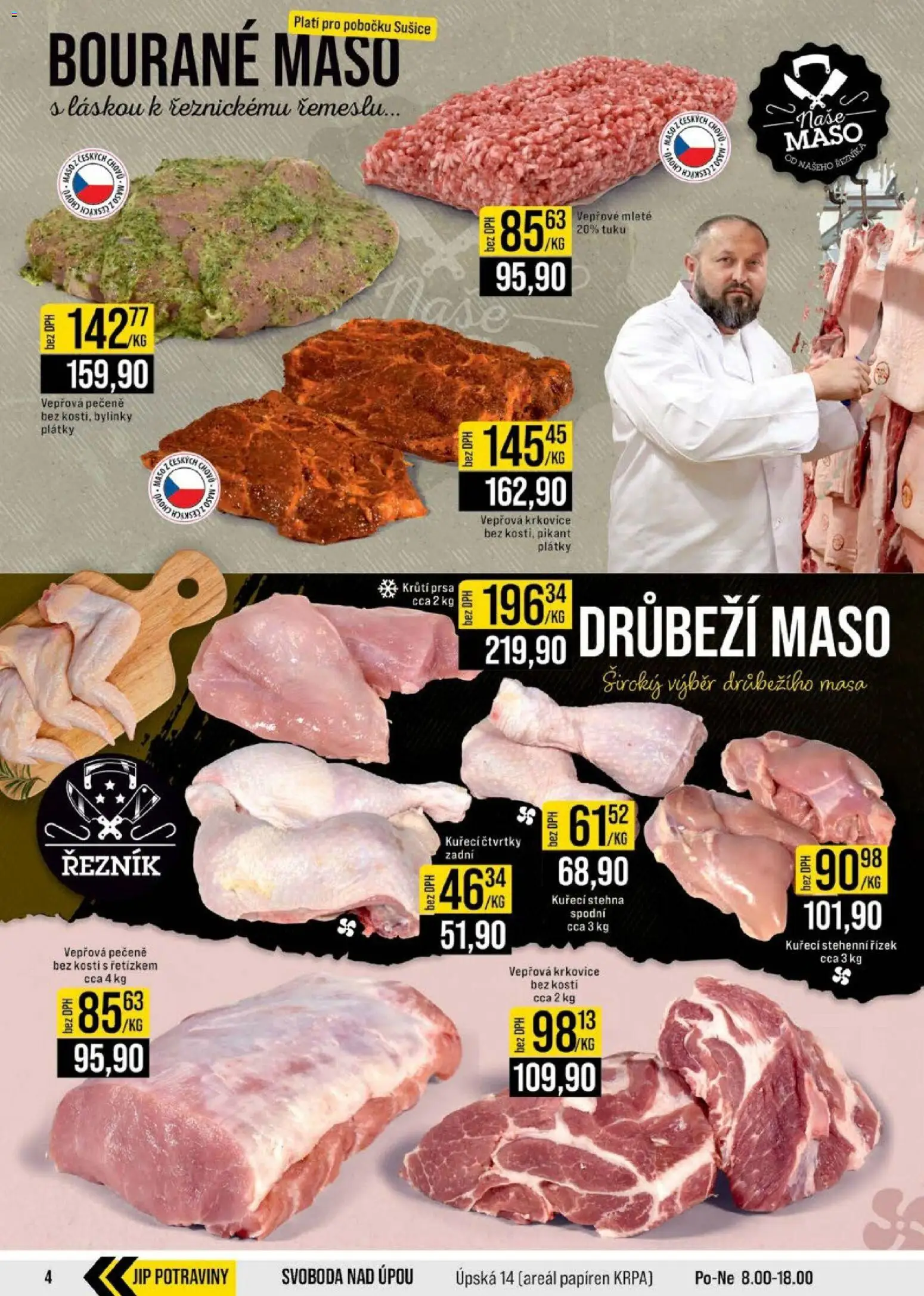Jip leták - Cash & Carry od 22.04.2026 | Strana: 4 | Produkty: Vepřová pečeně, Krkovice bez kosti, Maso, Kuřecí stehna