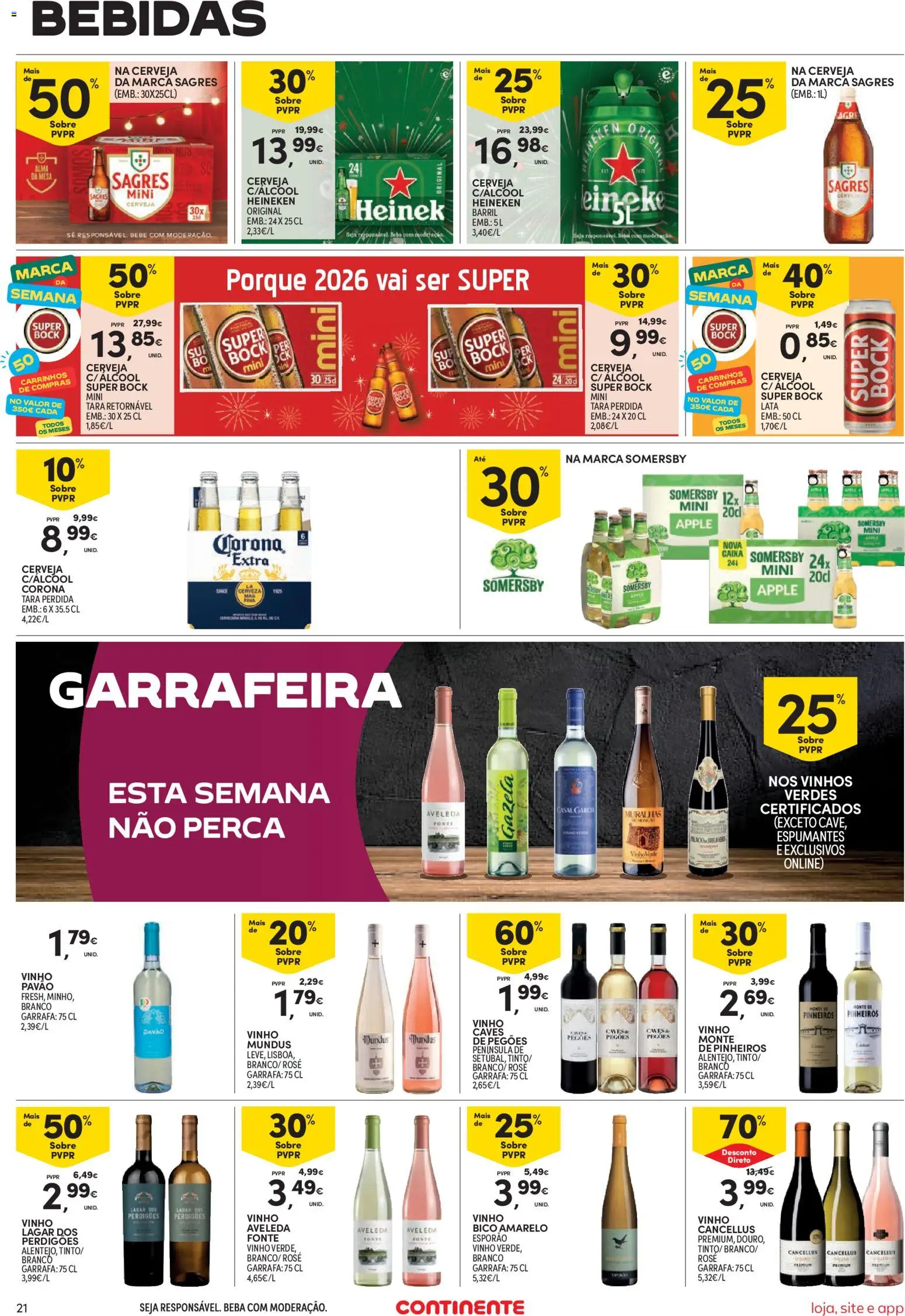 Continente Semanal Continente Bom Dia │ válido de 26.12.2025 | Página: 21 | Produtos: Super bock, Vinho, Cerveja, Somersby