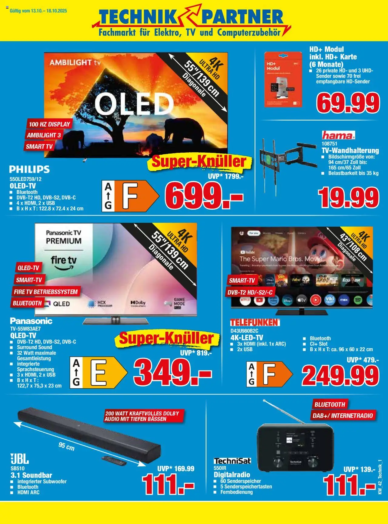 HERKULES Technik Partner – gültig ab 13.10.2025 | Seite: 1 | Produkte: USB, Smart TV, Soundbar, TV