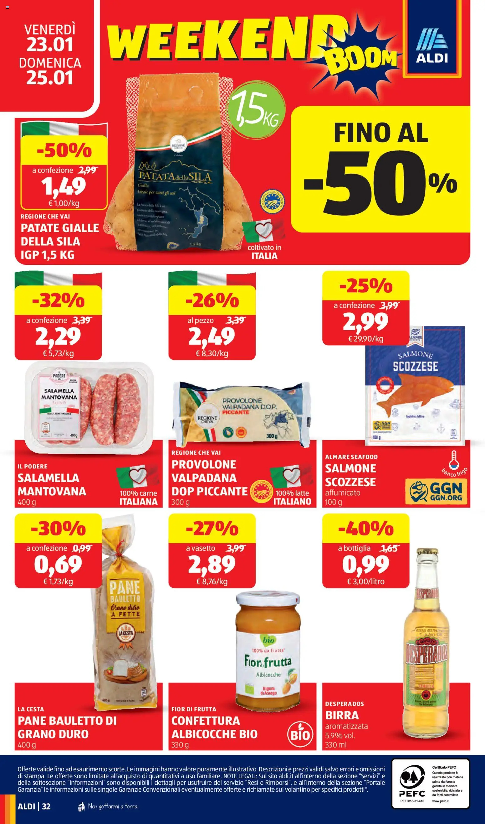 Volantino Aldi del 19.01.2026 | Pagina: 32 | Prodotti: Salamella, Pane, Birra, Albicocche