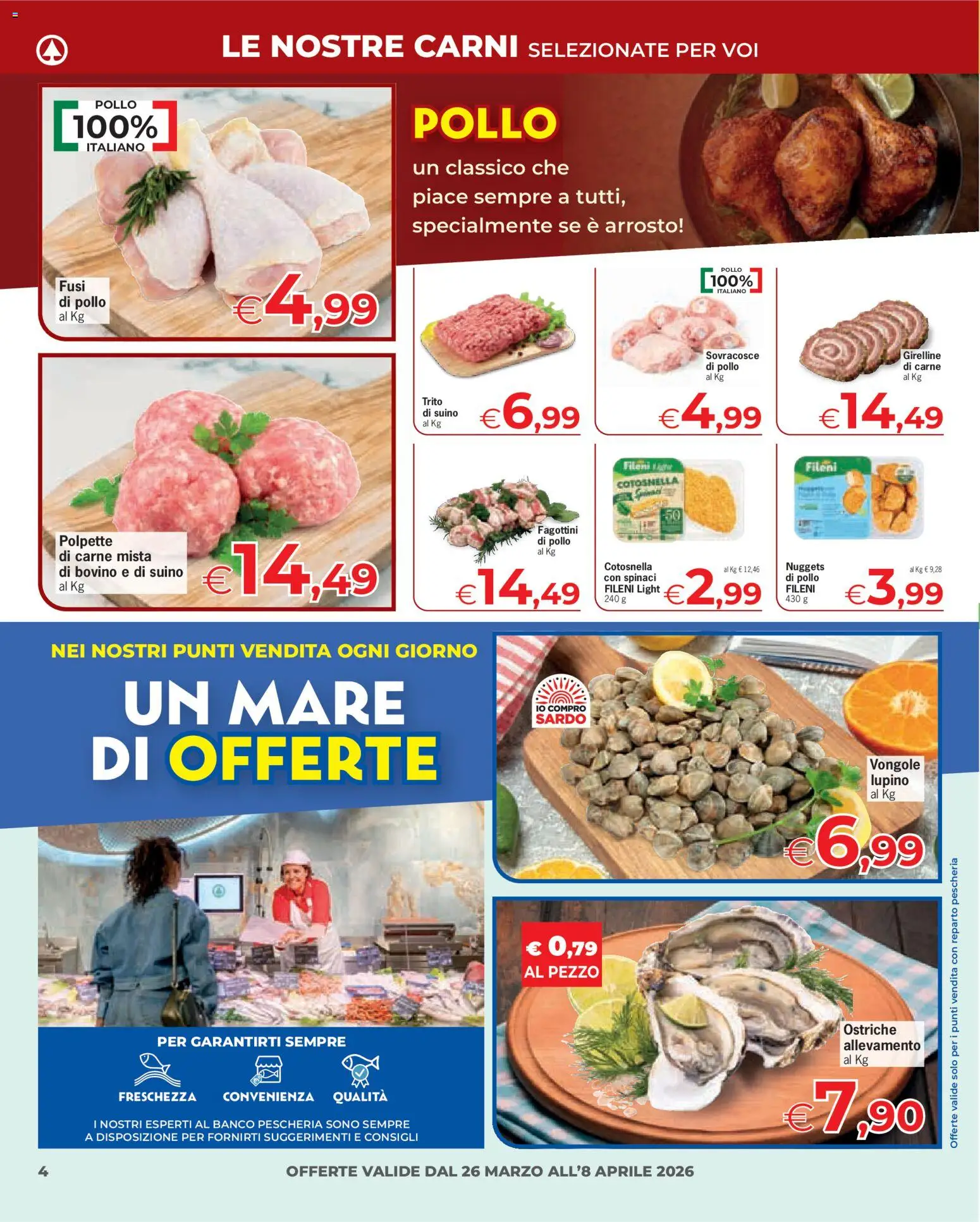 Volantino Despar del 26.03.2026 | Pagina: 4 | Prodotti: Bovino, Arrosto, Nuggets, Suino