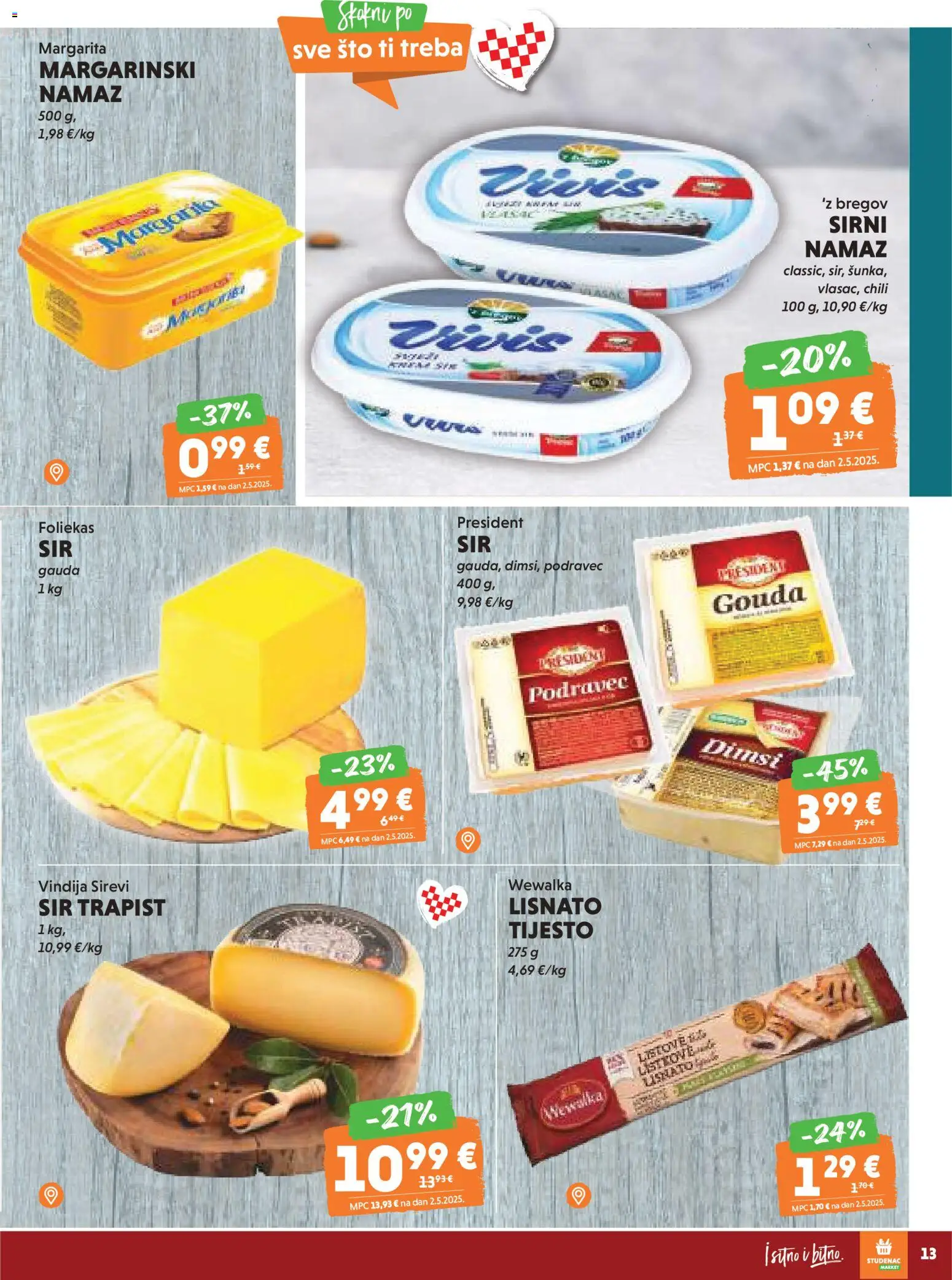 Studenac katalog | vrijedi od 02.01.2026 | Stranica: 13 | Proizvodi: Vindija, Gauda, Trapist, Gouda