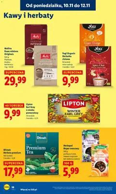 Pogląd oferty "Lipton Earl Grey, o smaku pomarańczy 40 torebek" - ważna od 10.11.2025 | Strona: 60 | Produkty: Torebka, Kawa, Herbata